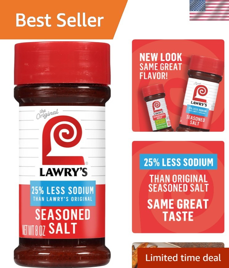 Savory Lawry’s Seasoned Salt, 8 oz – 25% Less Sodium, Ideal for Everyday Cooking