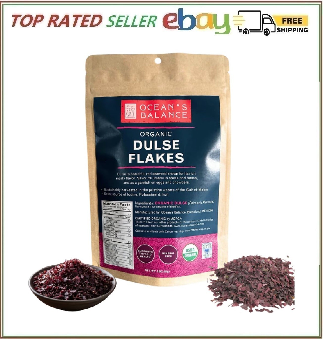 Ocean’s Balance Organic Dulse Flakes — Atlantic Dulse Organic Flakes for Keto, P