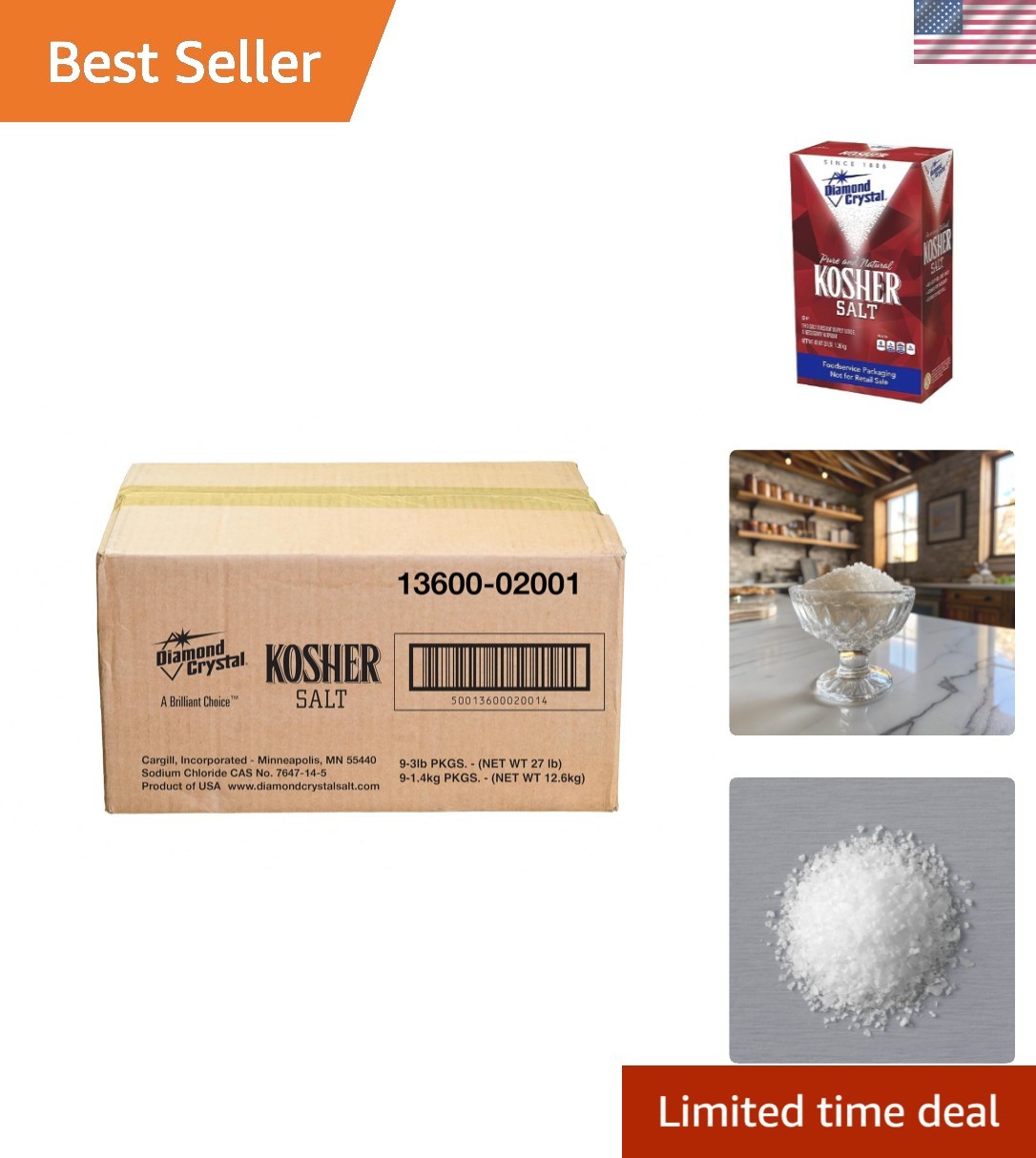 Full Flavor Kosher Salt, No Additives – 3 LB (Pack of 9) for Culinary Excellence