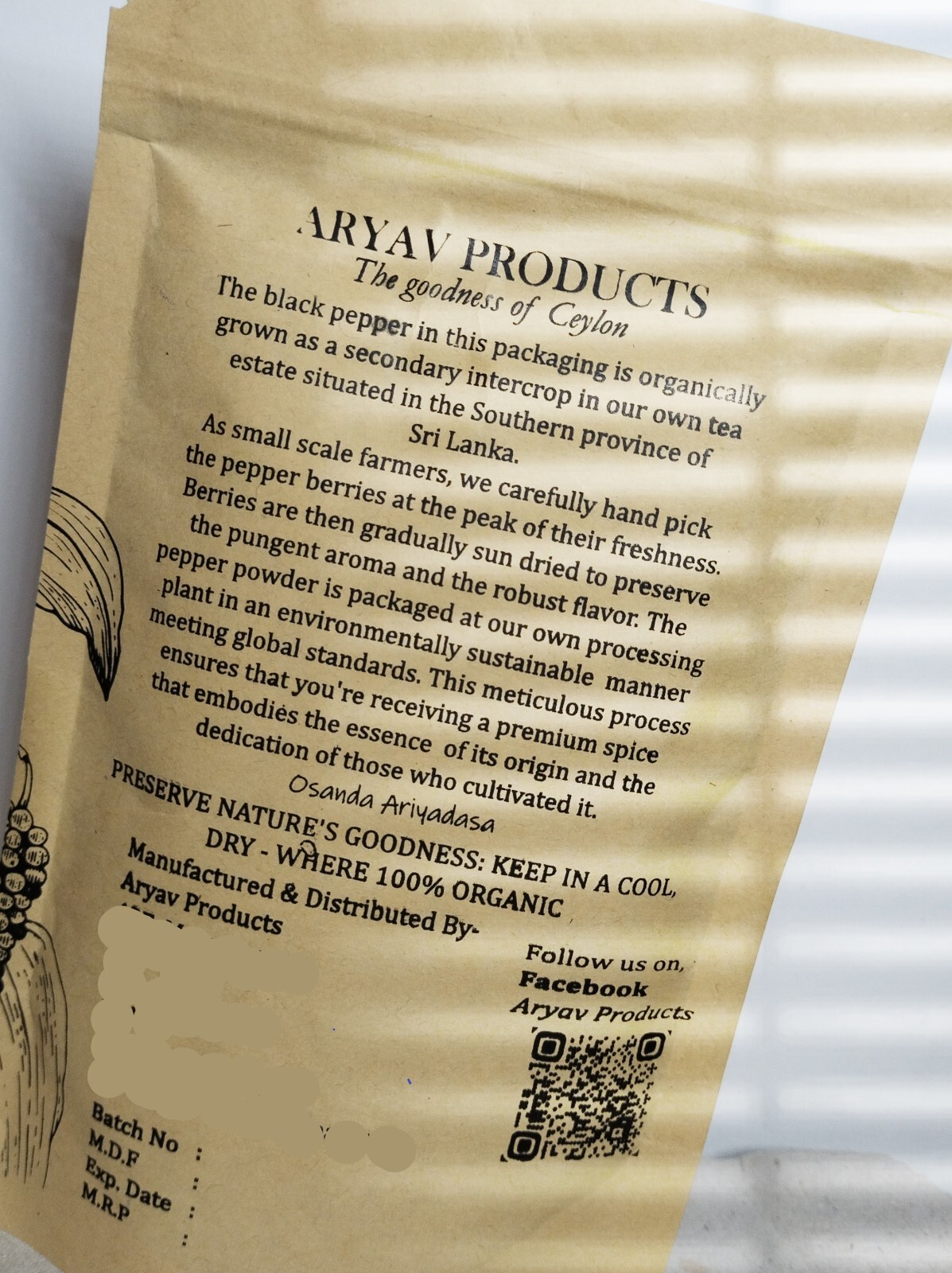 Organic Black Pepper Powder Ceylon | High Quality Homemade Genuine Spices |Aryav