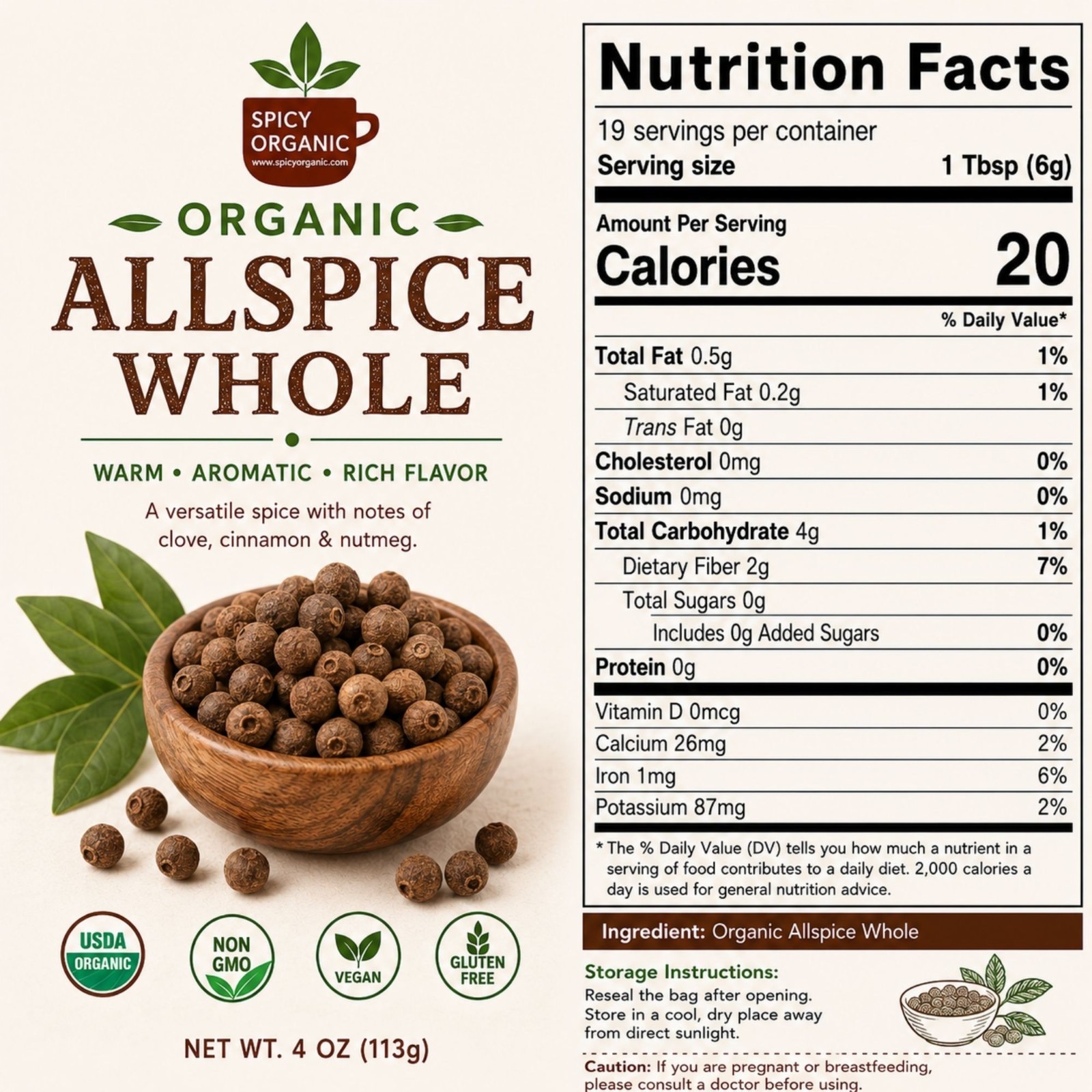 Spicy Organic Allspice Whole 16 oz | USDA Organic