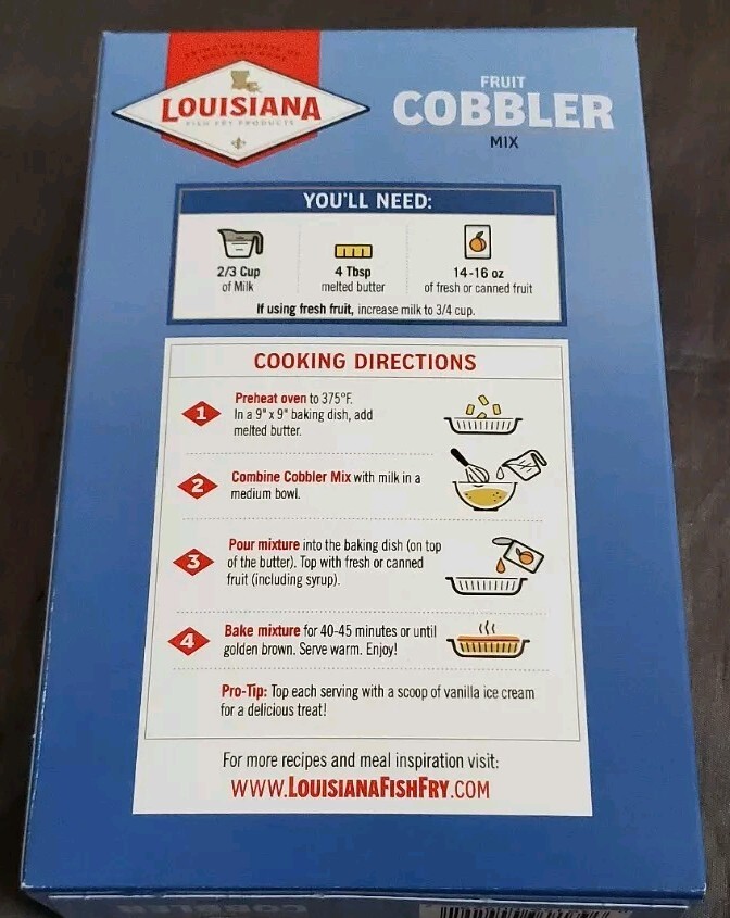 Louisiana Fish Fry Products Fruit Cobbler Mix 10.580z B B10/17/2027 New Look