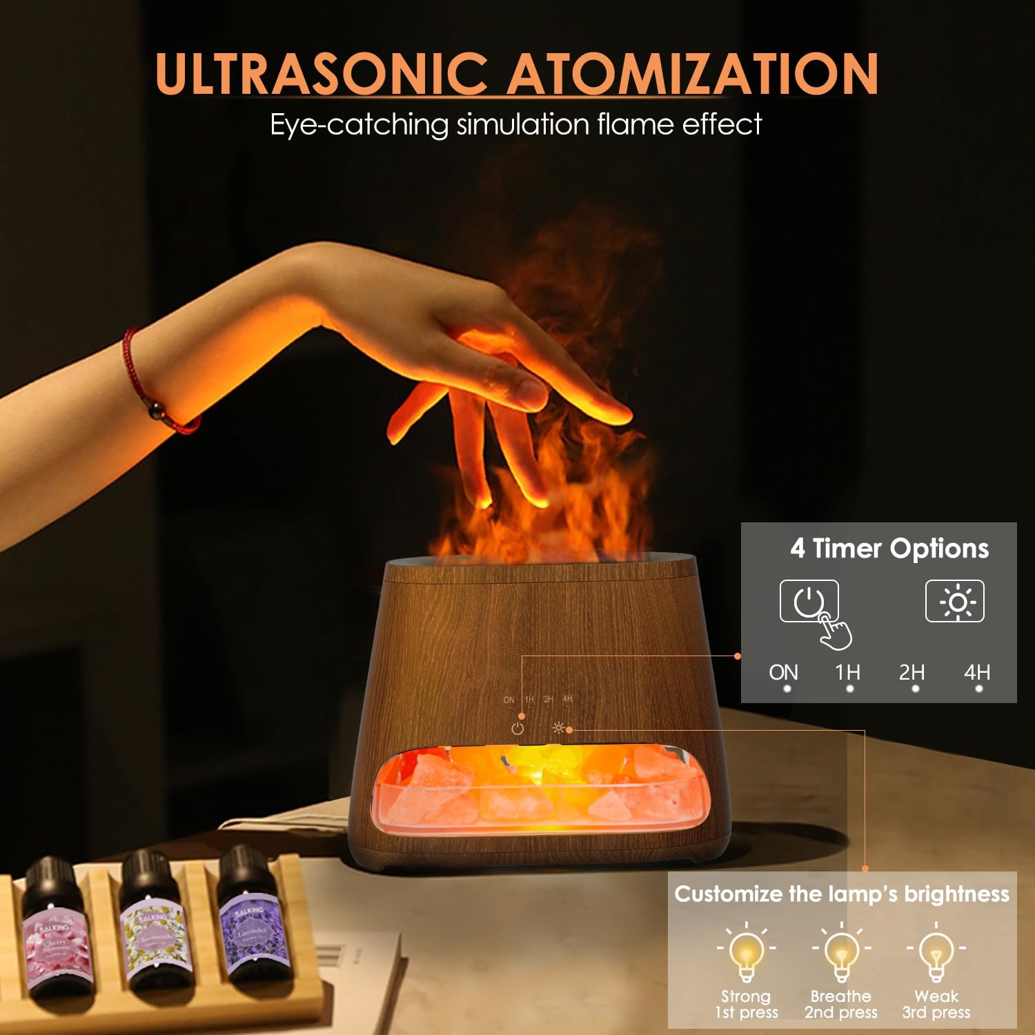SALKING 2-in-1 Himalayan Salt Lamp Diffuser, Cool Mist Humidifier, Dark