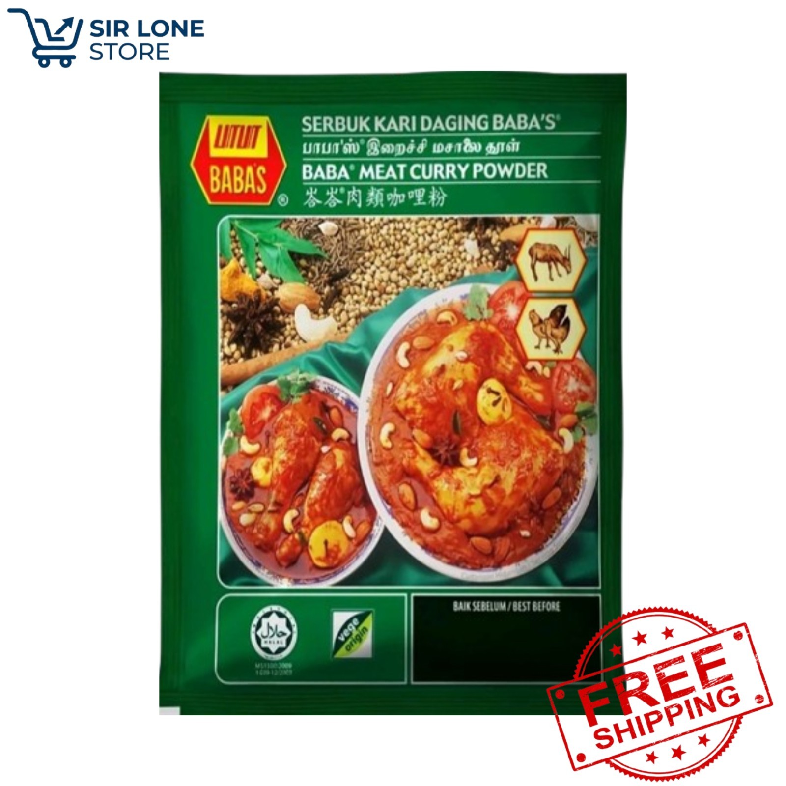 Babas Meat Curry Powder 500g (2x250g) Authentic Malaysian Spices Halal Free Ship