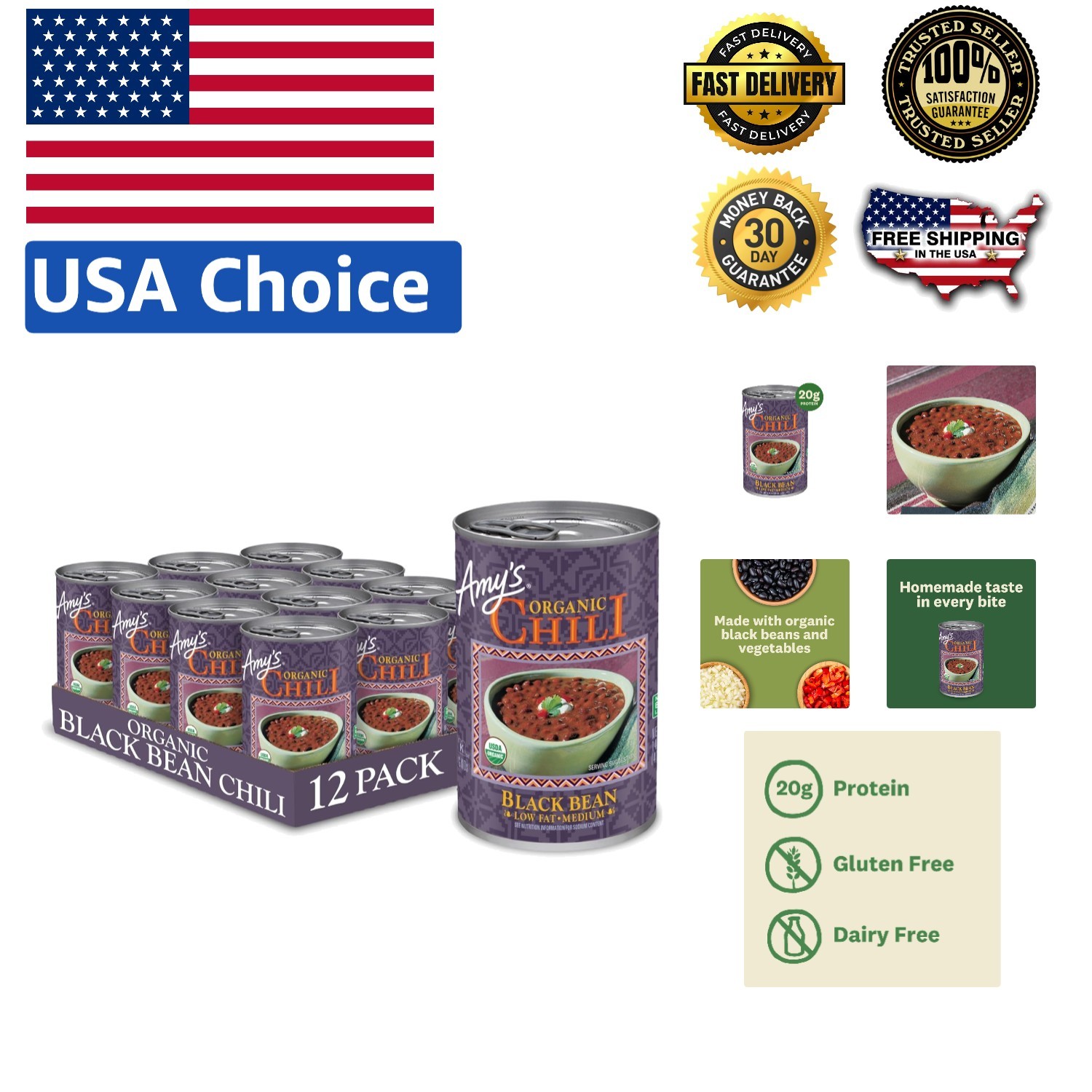 Organic Medium Black Bean Chili – 14.7 Oz Can, 12 Pack of Healthy Goodness