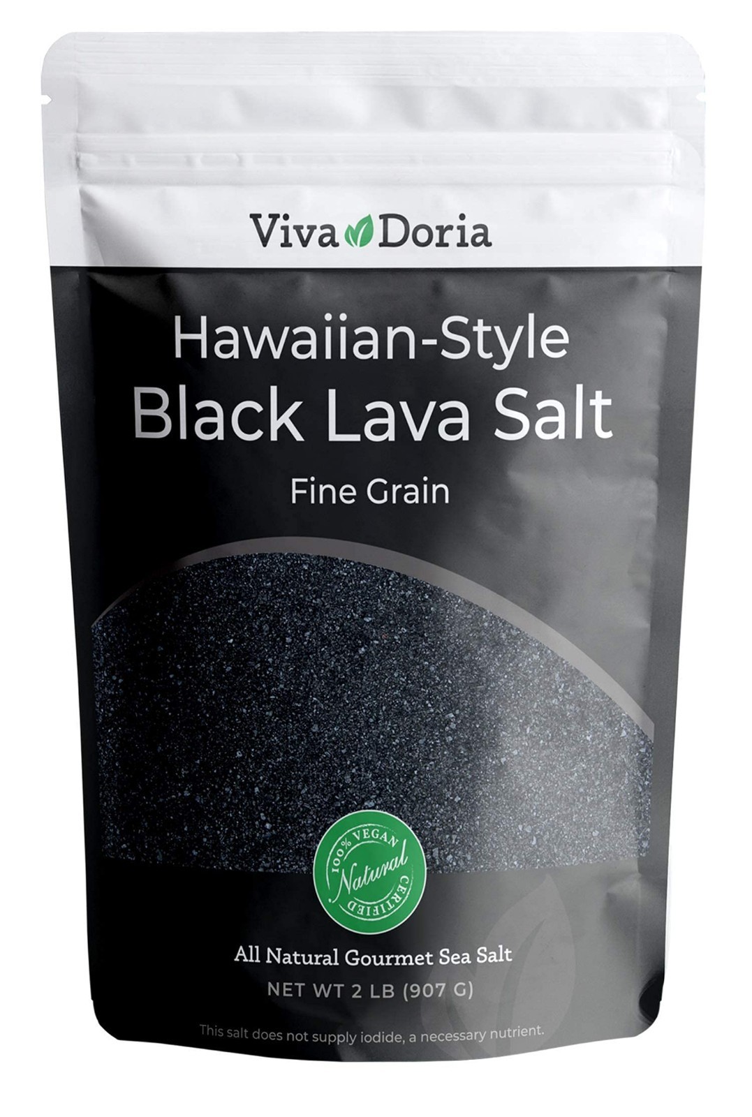 Hawaiian Black Lava Sea Salt, Fine Grain, Gourmet Lava Salt, 2 lb (907 g)