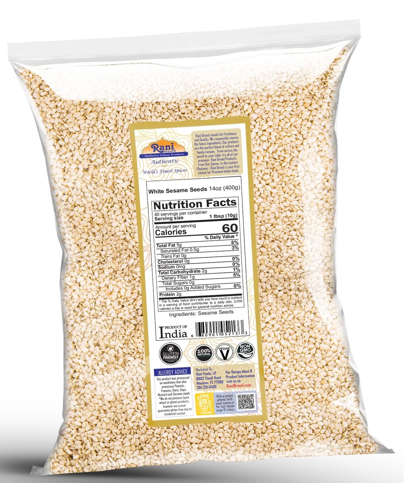 Rani Sesame Seeds Whole White, Hulled (Till) 14oz (400gm)