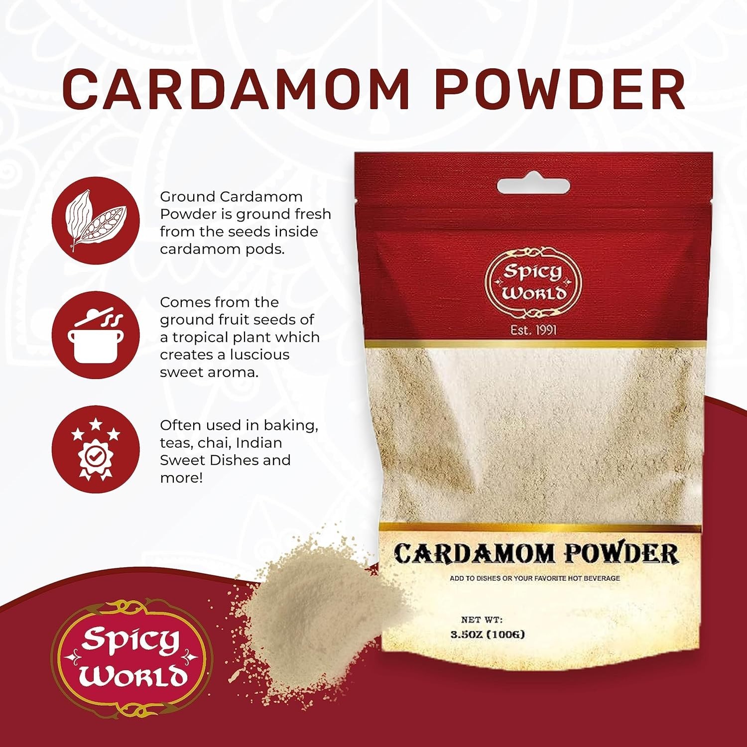 Ground Cardamom Powder (Cardamon) 3.5 Ounce Bag