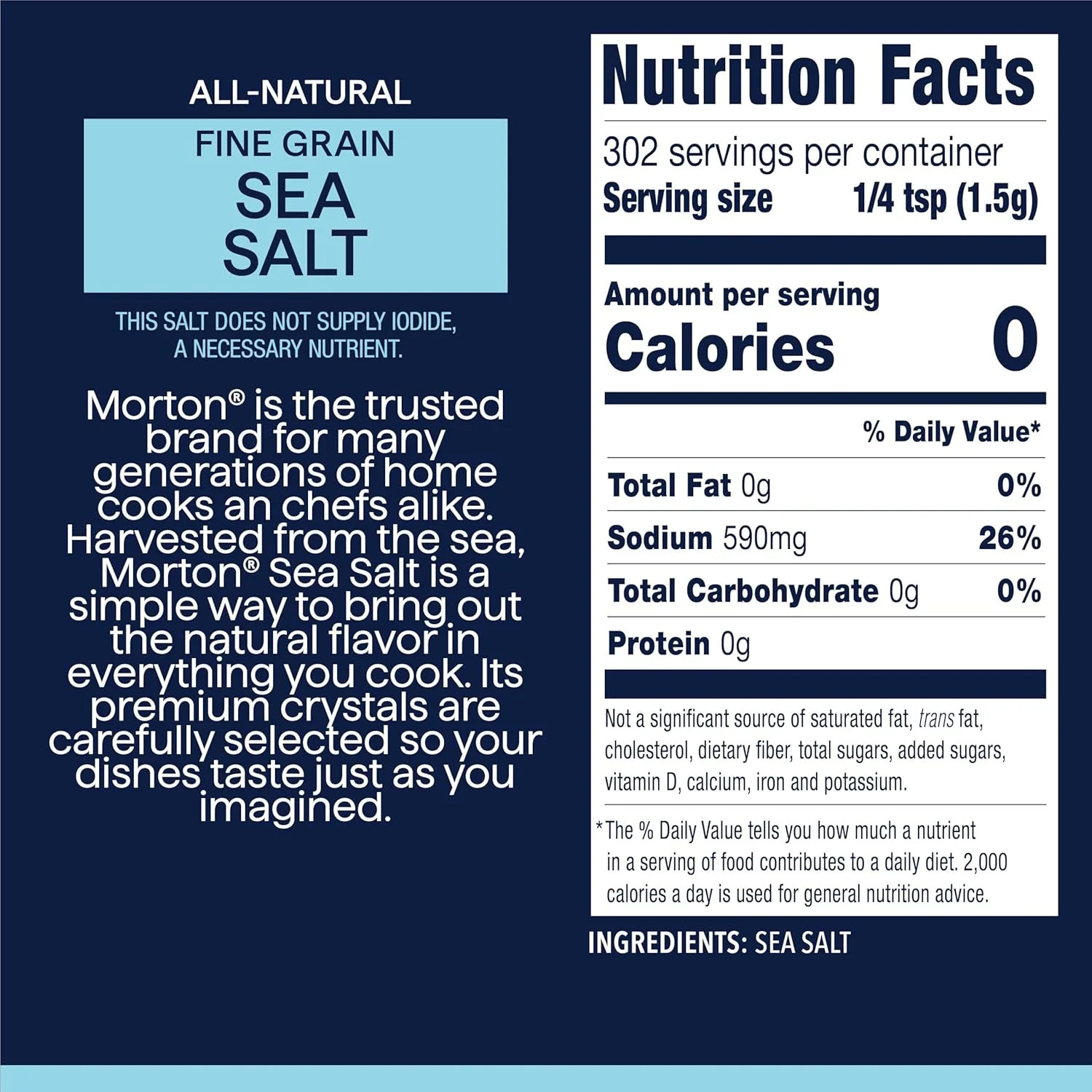 Morton Sea Salt Fine Grain, All-Natural Fine Sea Salt, 1 lb Resealable Pouch