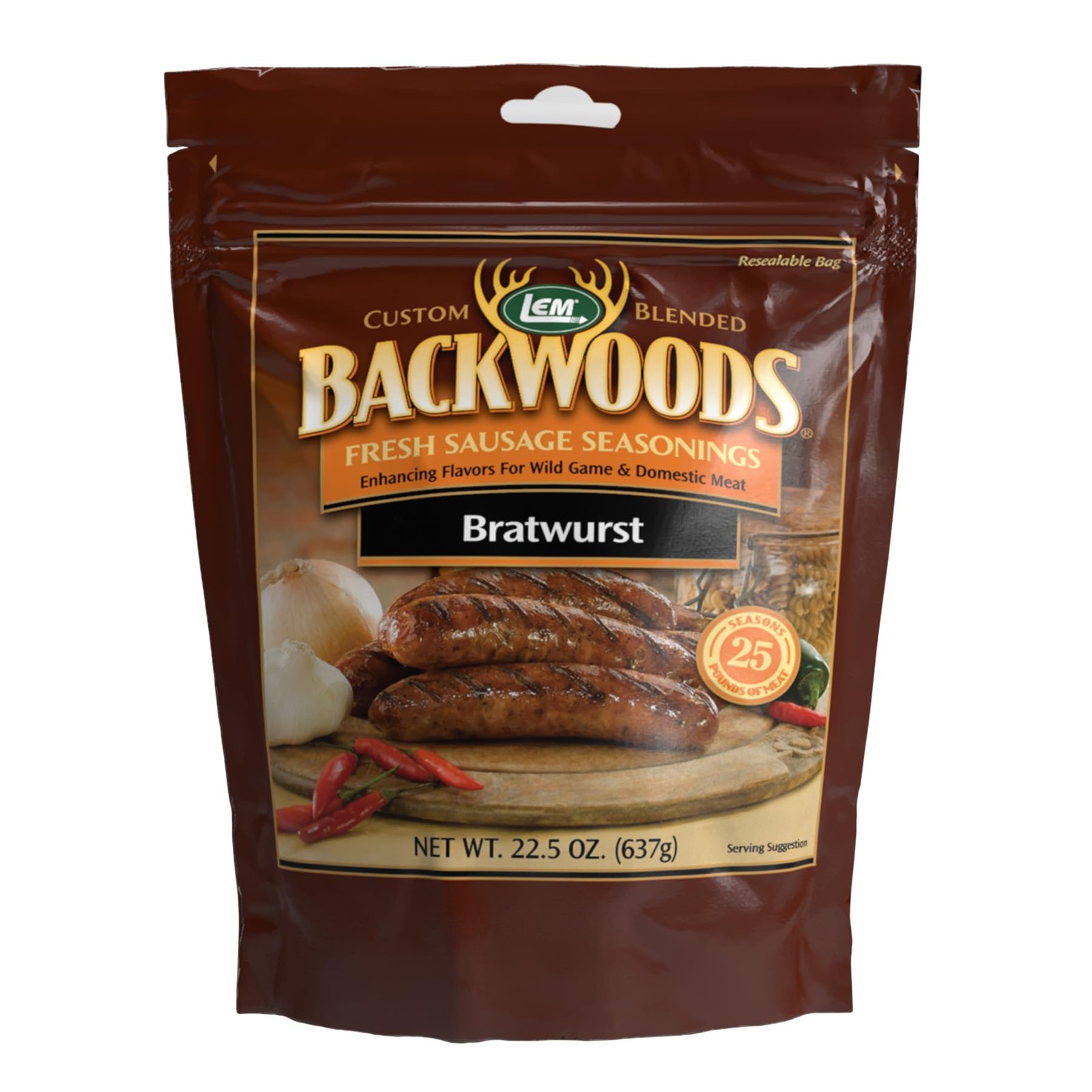 LEM Products Backwoods Bratwurst Fresh Sausage 22.5 Ounce (Pack of 1)