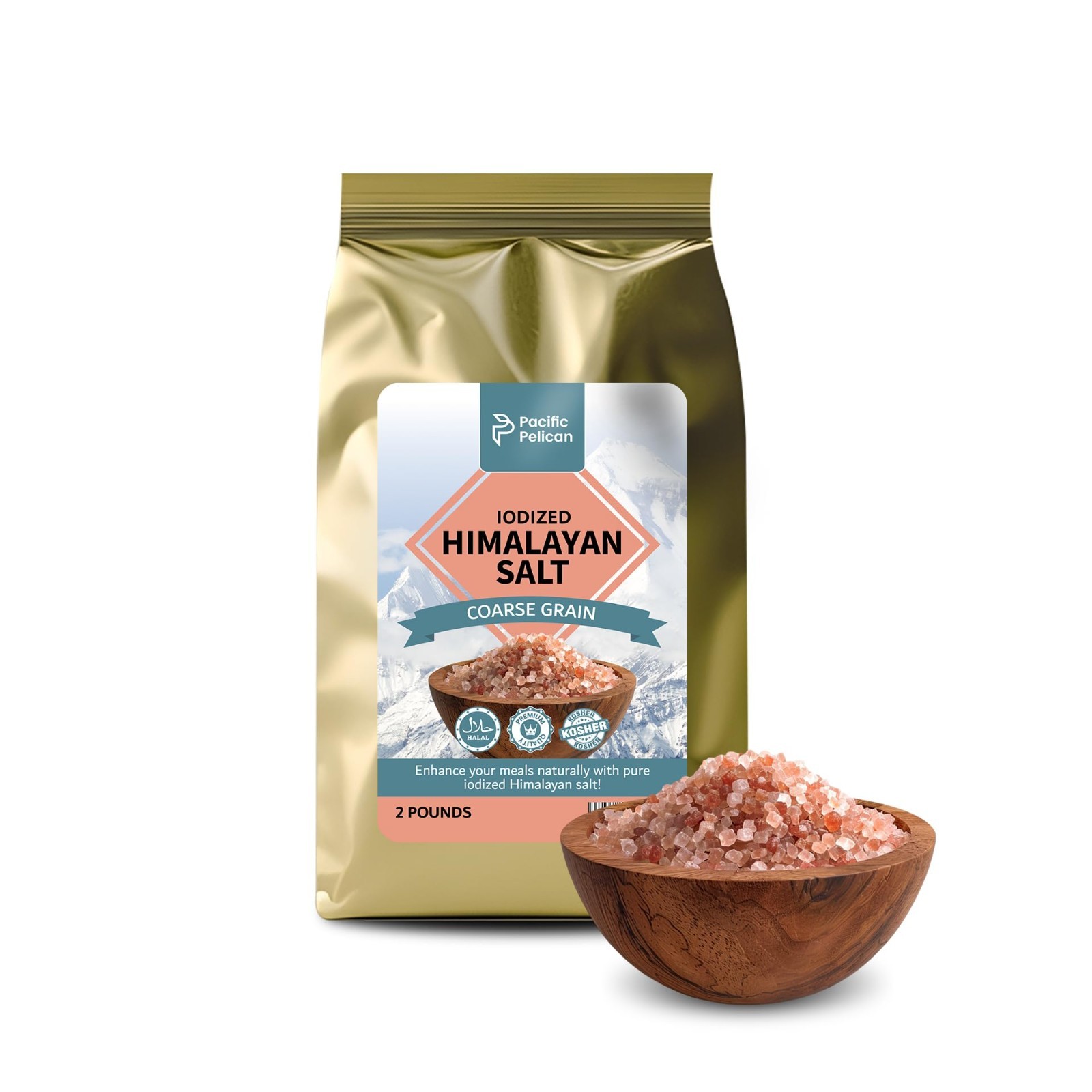 Iodized Himalayan Pink Salt – Coarse Grain, Unrefined, 2 lbs – Natural & Organic