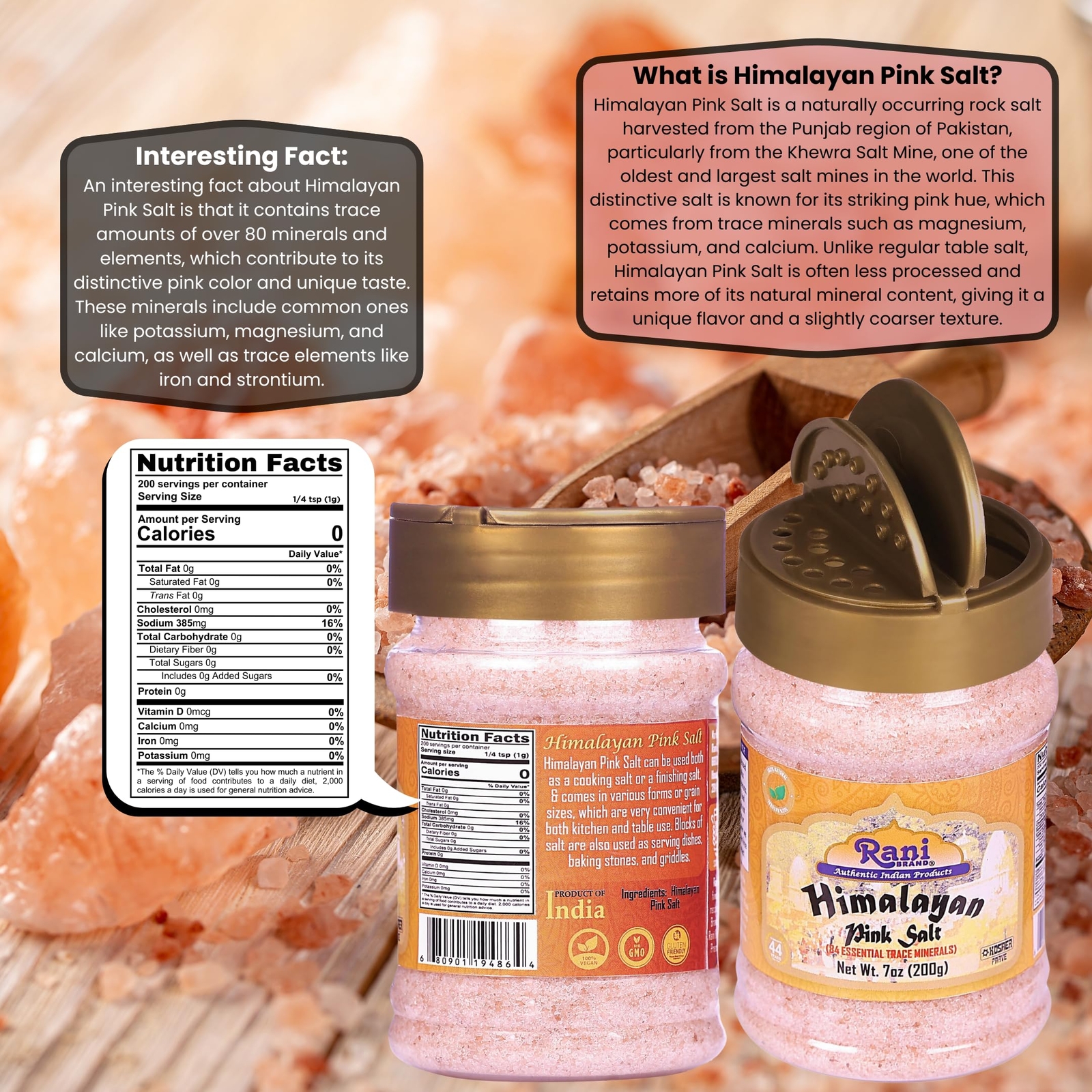 Rani Himalayan Pink Salt Powder (84 Essential Trace Minerals) 7oz (200g) PET Jar