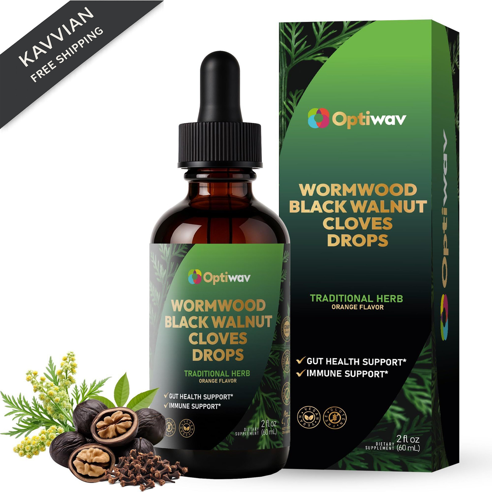 Optiwav Wormwood Black Walnut Cloves Liquid Drops – Sweet 2 Fl Oz (Pack of 1)