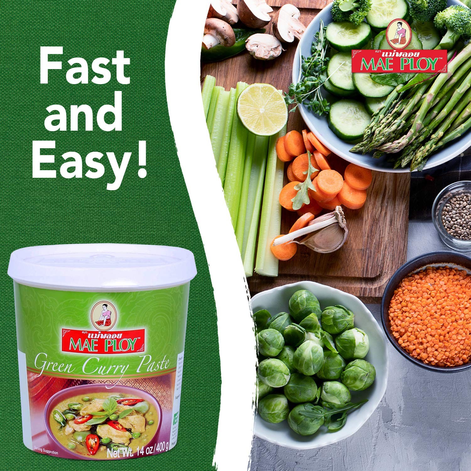 Mae Ploy Green Curry Paste, Authentic Thai 14 Ounce (Pack of 1),