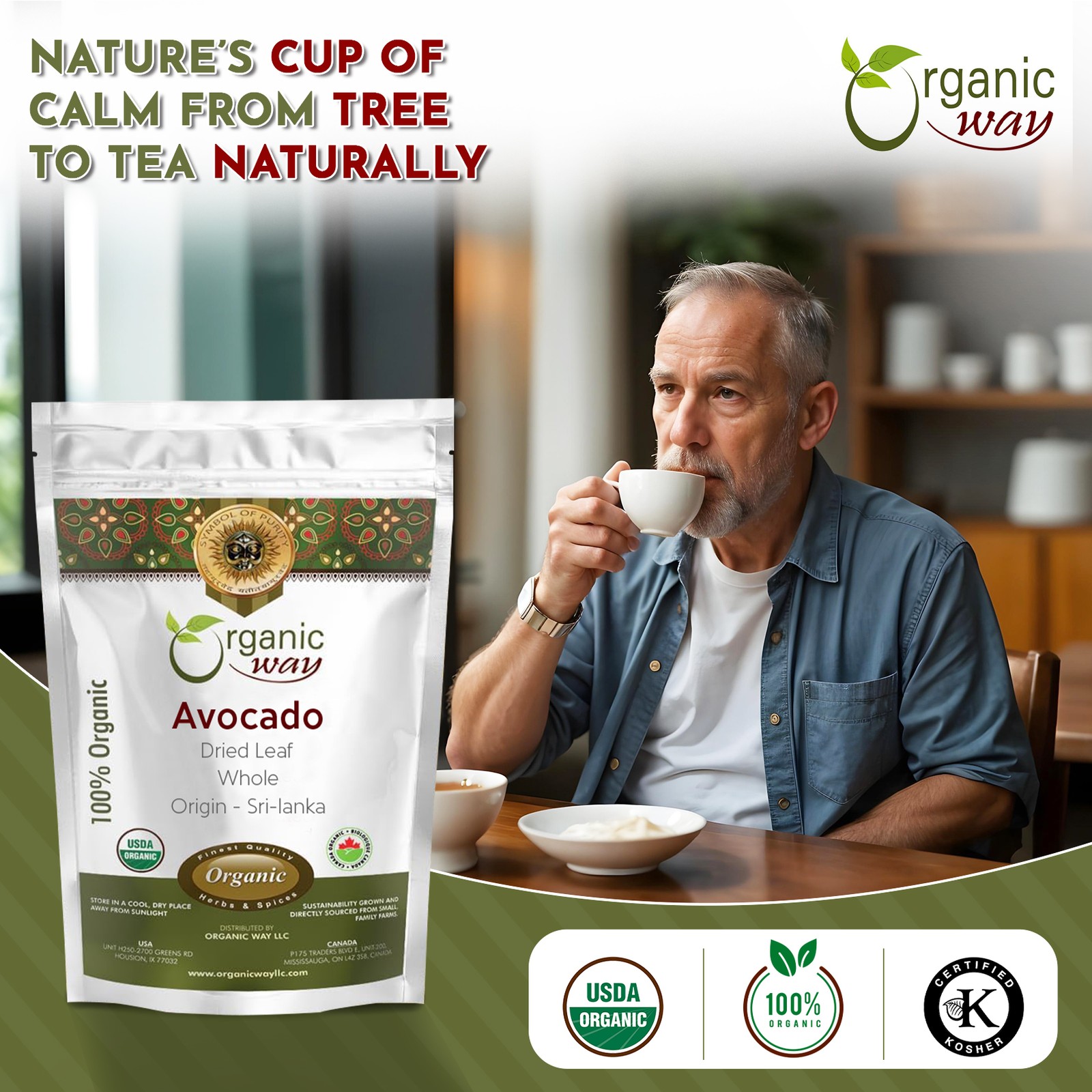 Organic Way Avocado Dried leaves Whole (8 Oz)