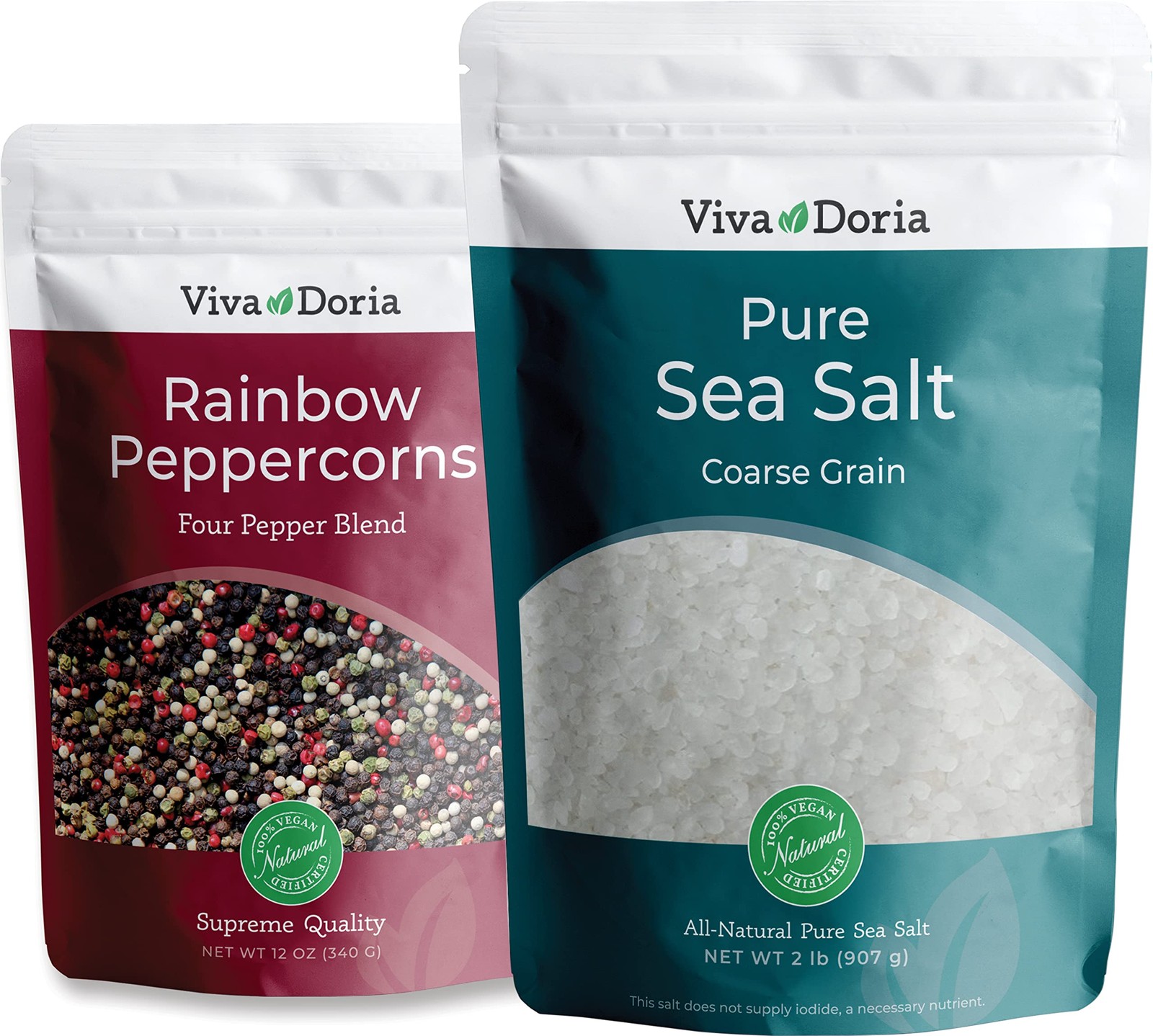 Viva Doria Rainbow Peppercorns Blend, 12 Oz and Pure Sea 44 Ounce (Pack of 1)