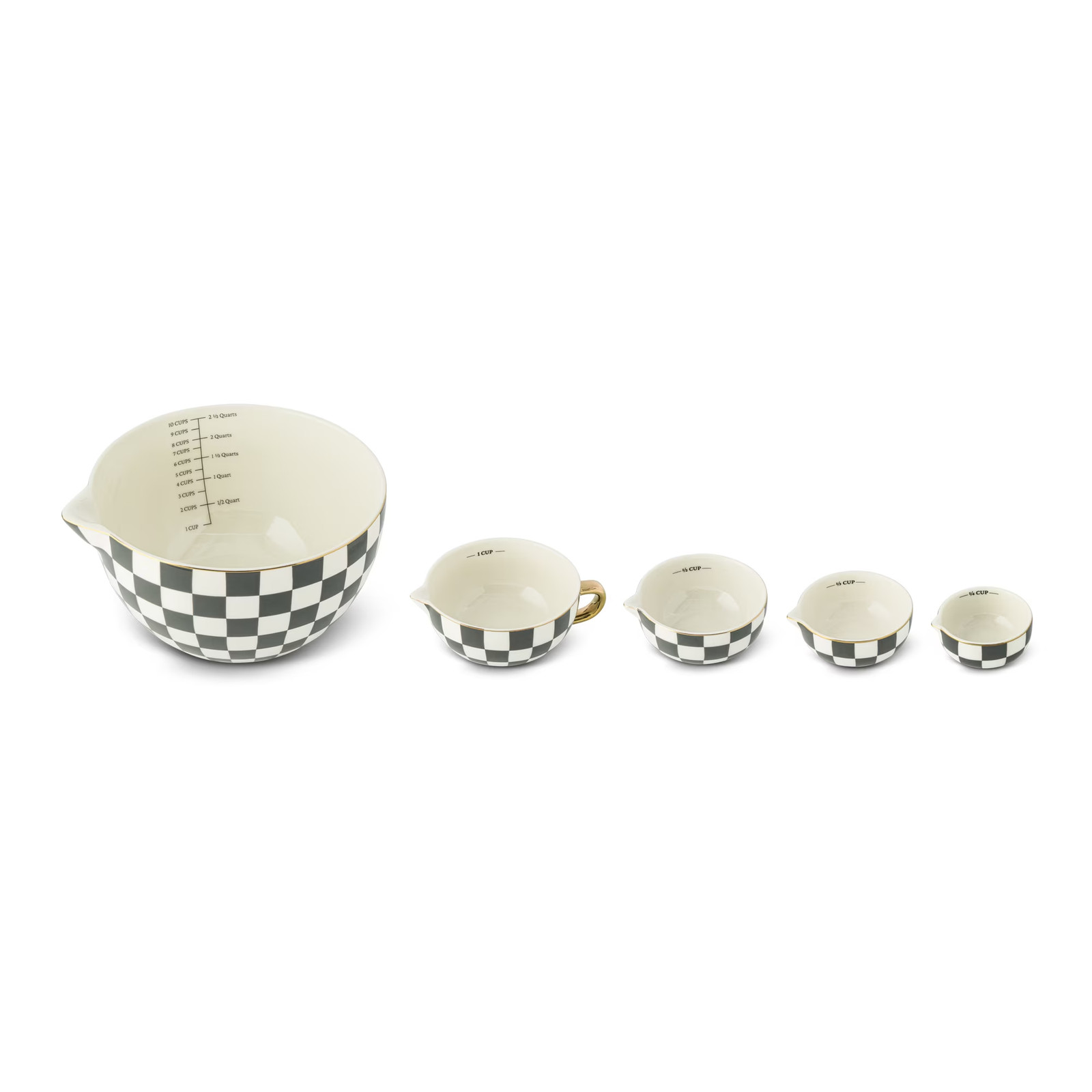 Thyme & Table 5-Piece Ceramic Mixing Bowl and Measuring Set – Green Checkered