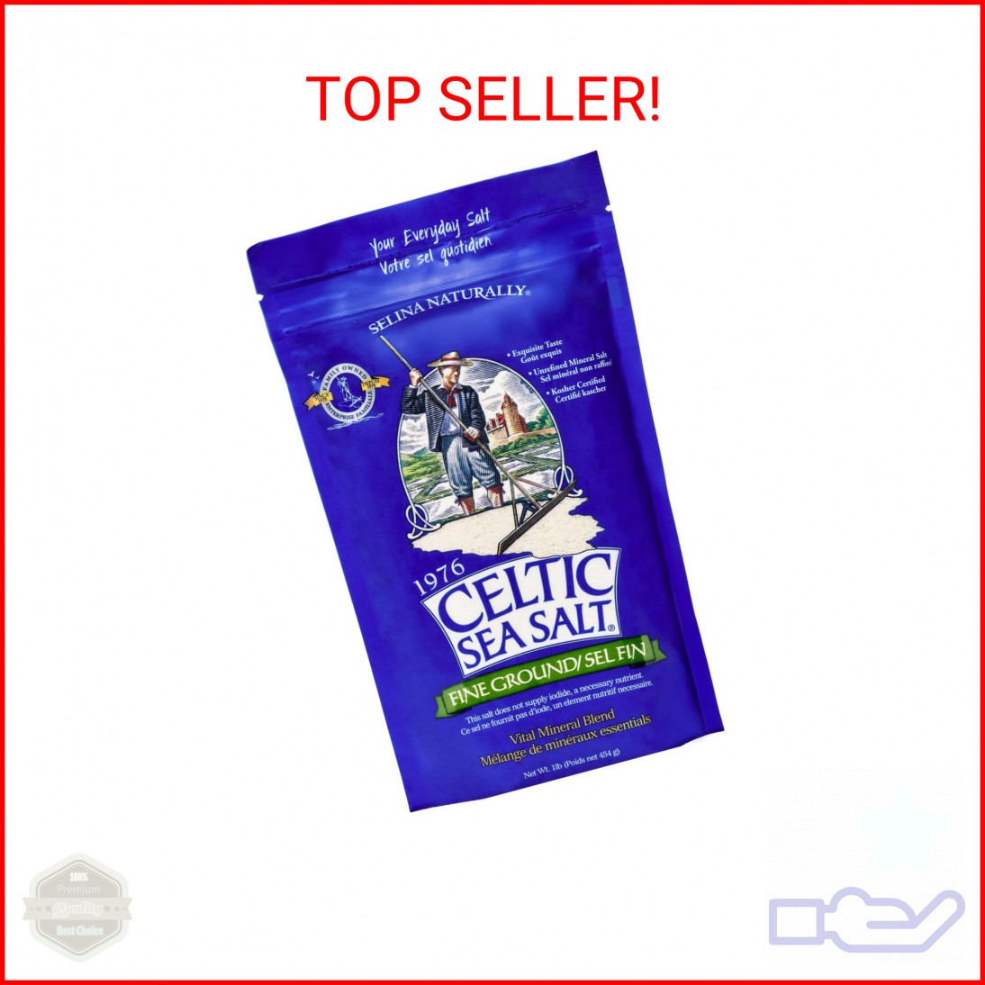 Celtic Sea Salt, Fine Ground Mineral Sea Salt, 1 lb Resealable Bag, Unrefined Hy