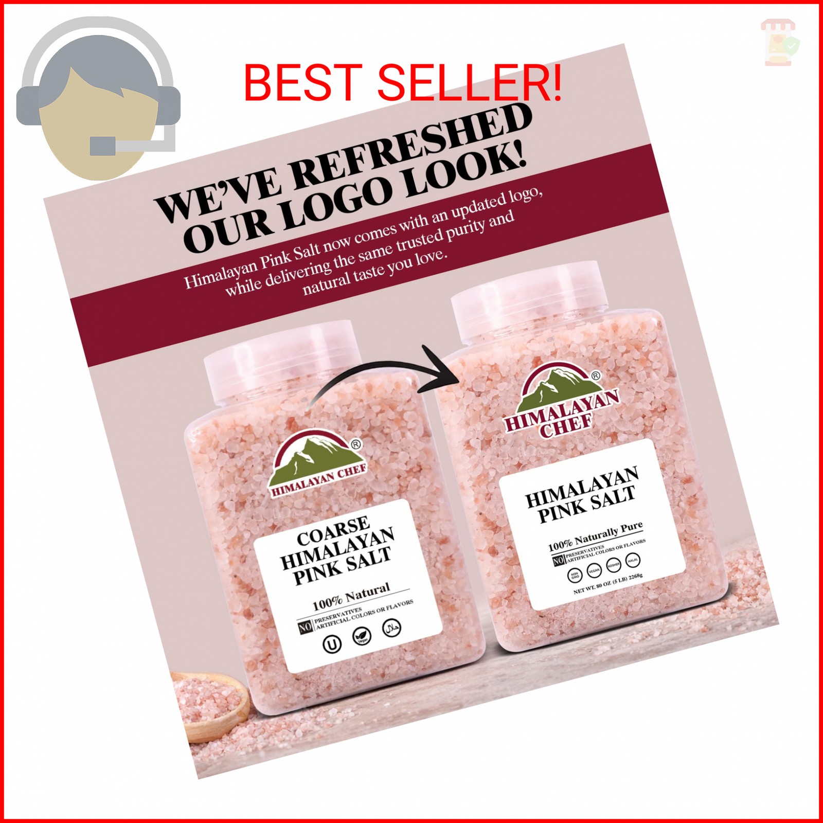 Himalayan Chef Pink Himalayan Salt Coarse Grain, 5 lbs Plastic Jar – Pure, Natur