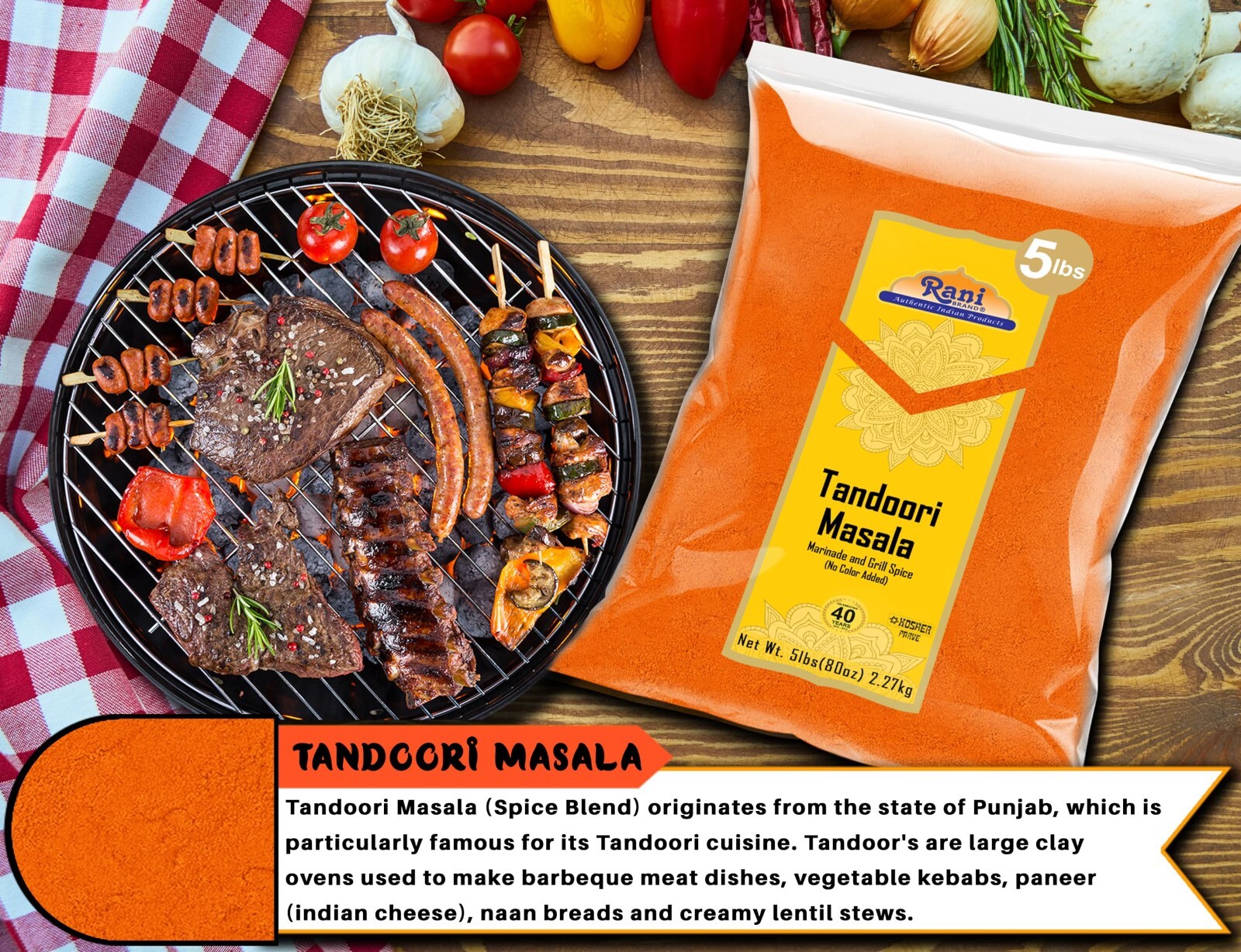 Rani Tandoori Masala (Natural No Colors Added) Indian 11-Spice Blend 80oz (5lbs)