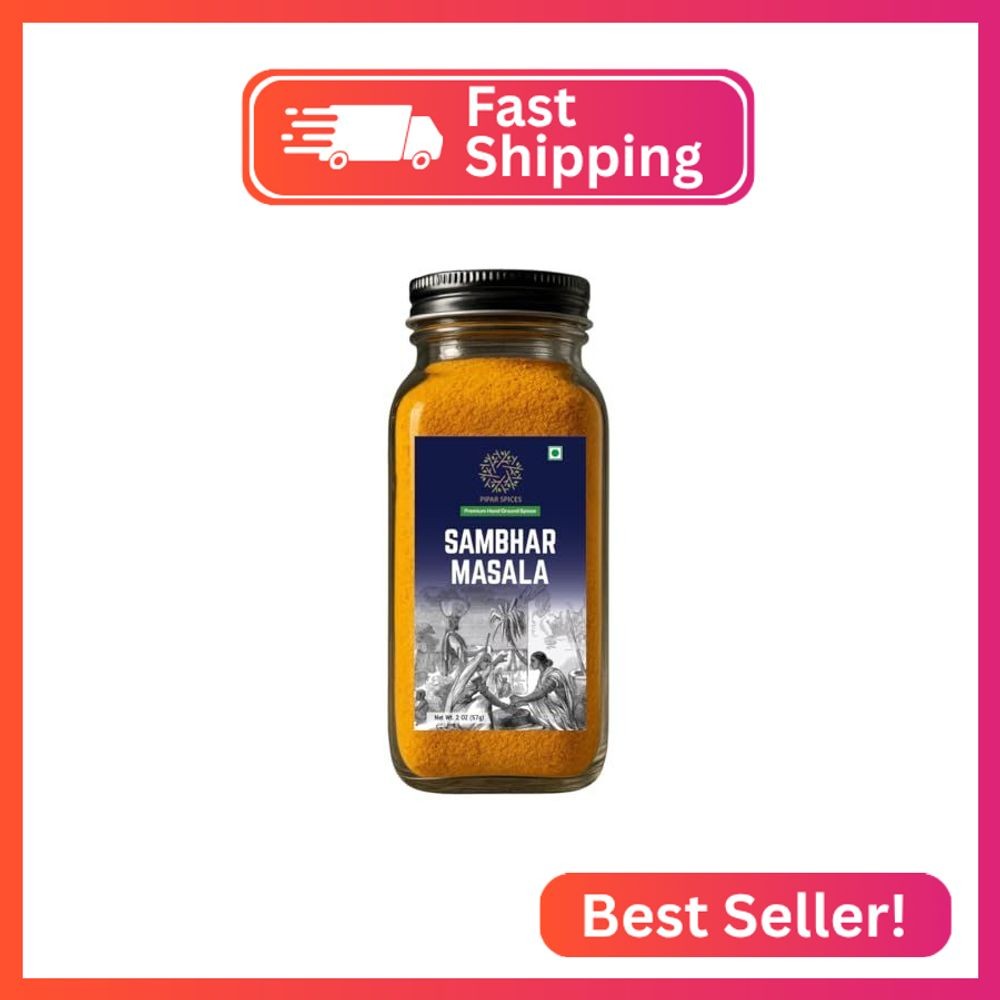 Pipar Spices Sambhar Masala 2 oz (57g) Glass Bottle | Hand-Stone Grounded Spices