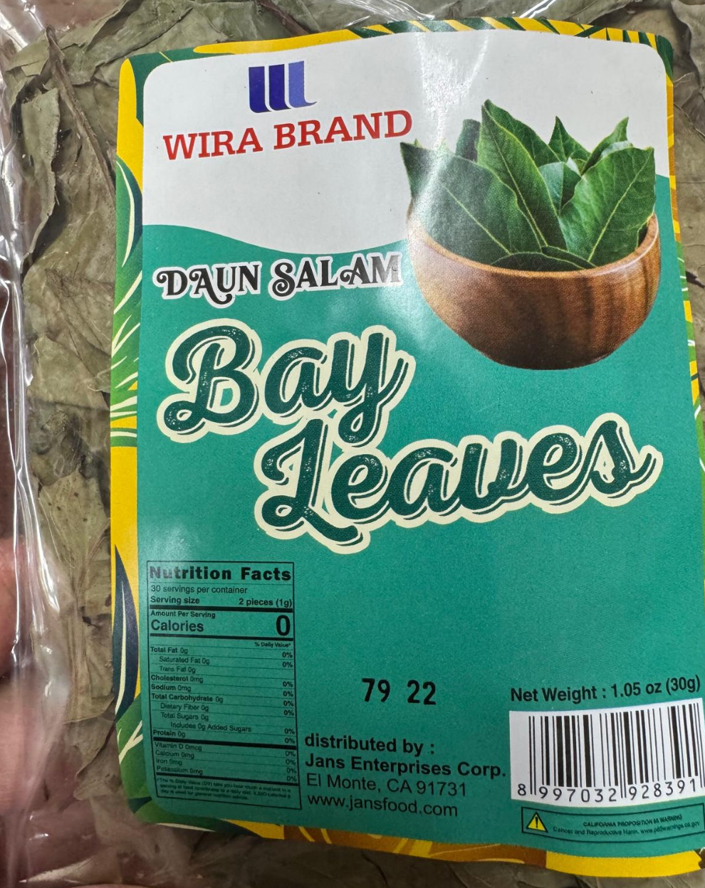 5 Bags Wira Brand Daun Salam Bay Leaves (1.05 oz each)