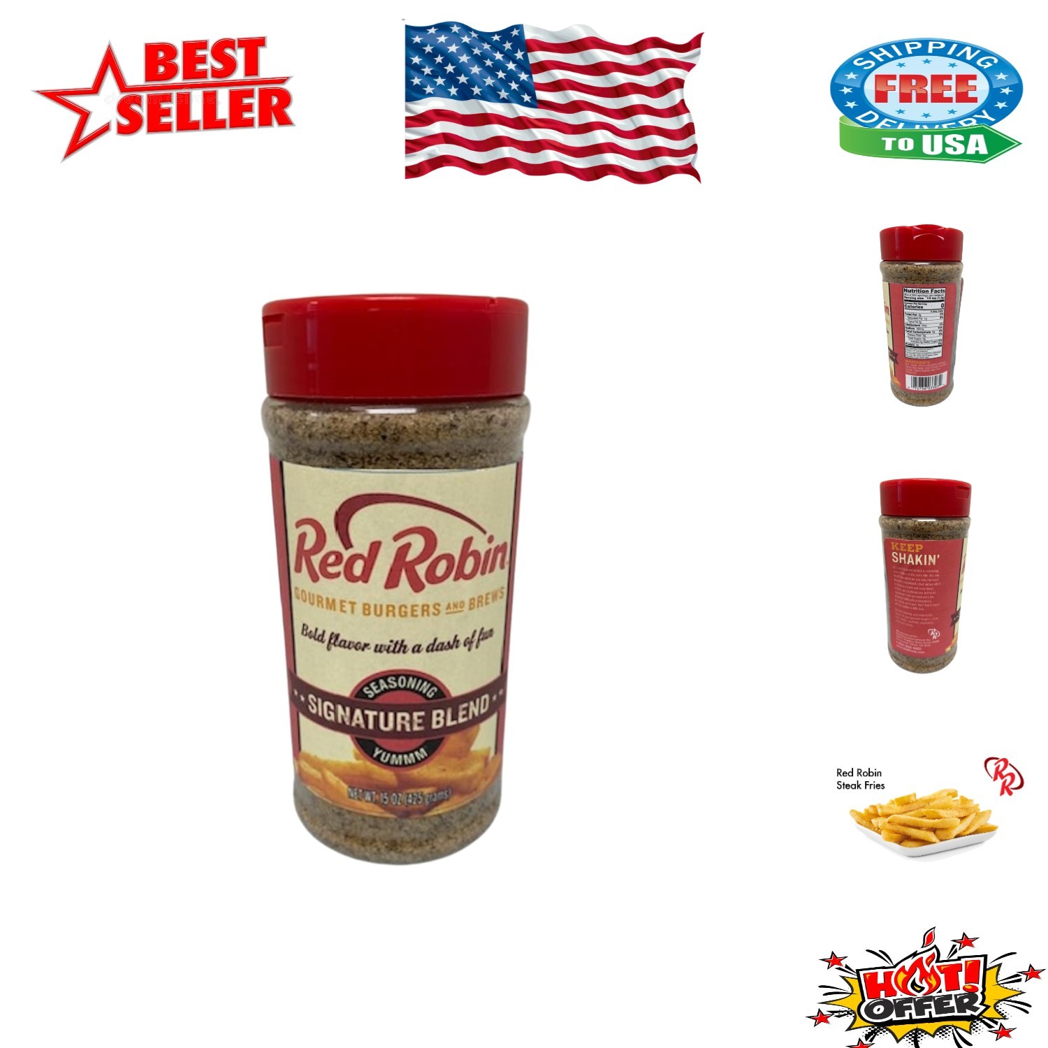 15 Oz Red Robin Signature Seasoning – Natural Flavor Enhancer in BPA-Free Bottle