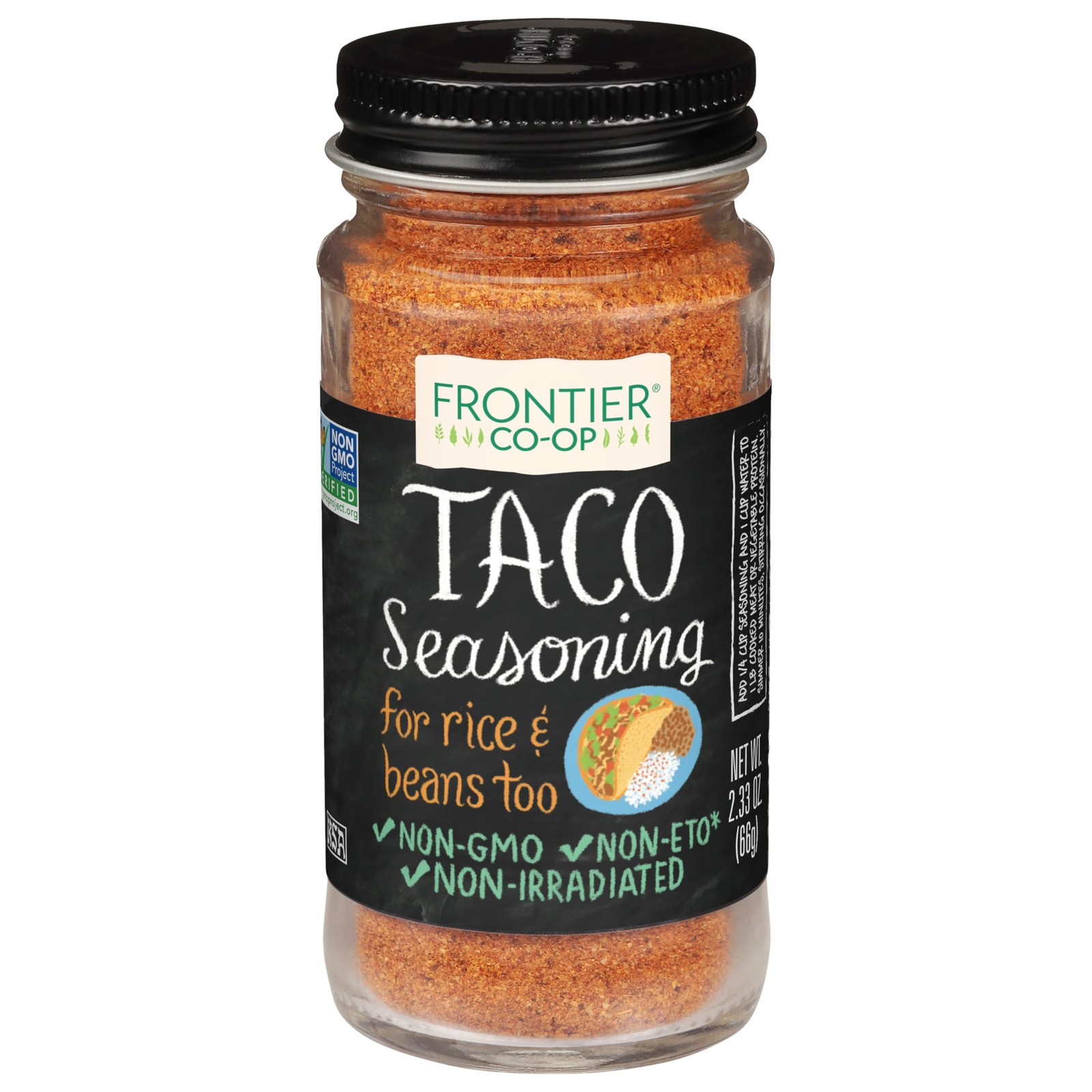 Frontier Co Op Taco Seasoning Blend 2.33 Oz Authentic Taco Flavor Non GMO Kosher