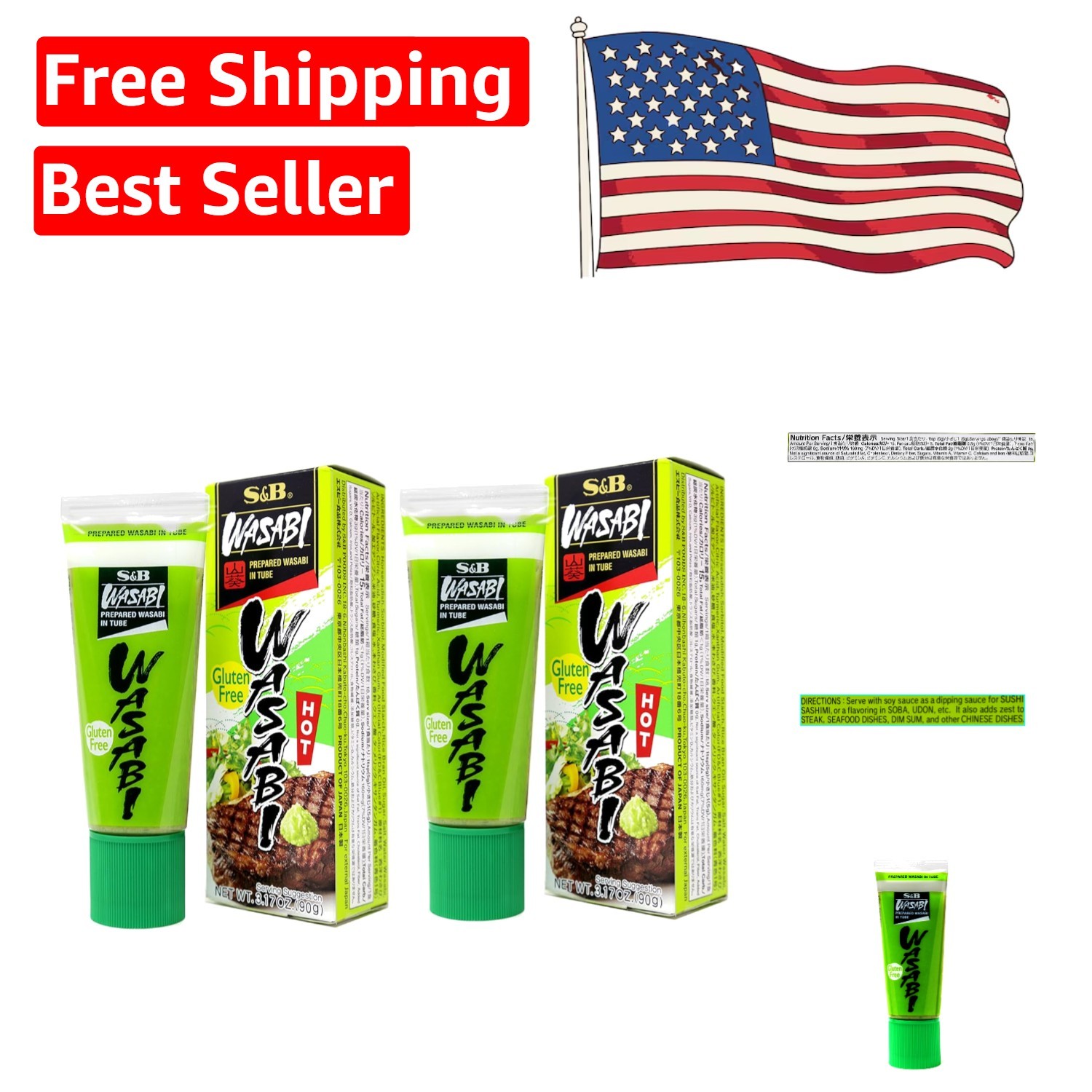 Convenient 2 Pack of Japanese Wasabi Paste in Easy-Squeeze Tubes, 3.17 oz Each