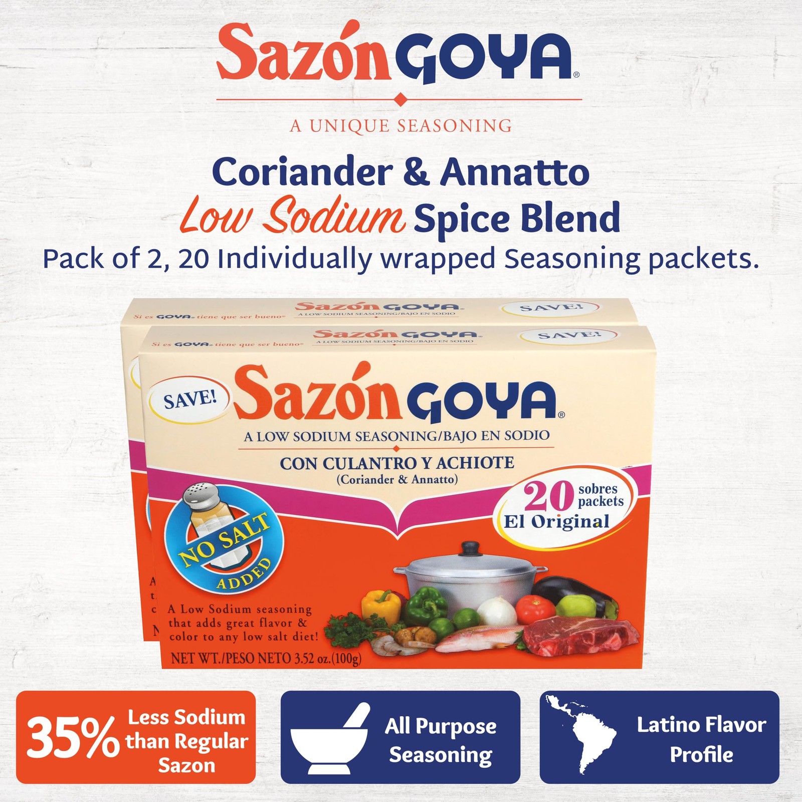 Goya Sazón with Coriander & Annatto, Latin Spice 3.52 Ounce (Pack of 2)