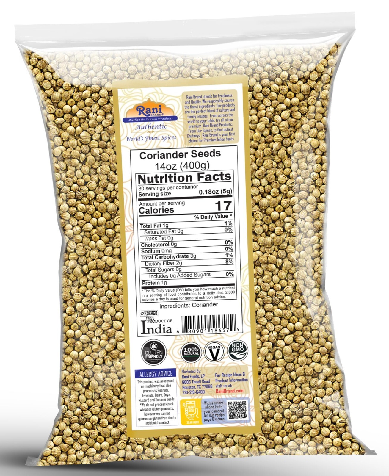 Rani Coriander (Dhania) Seeds Whole, Indian Spice 14oz (400g)