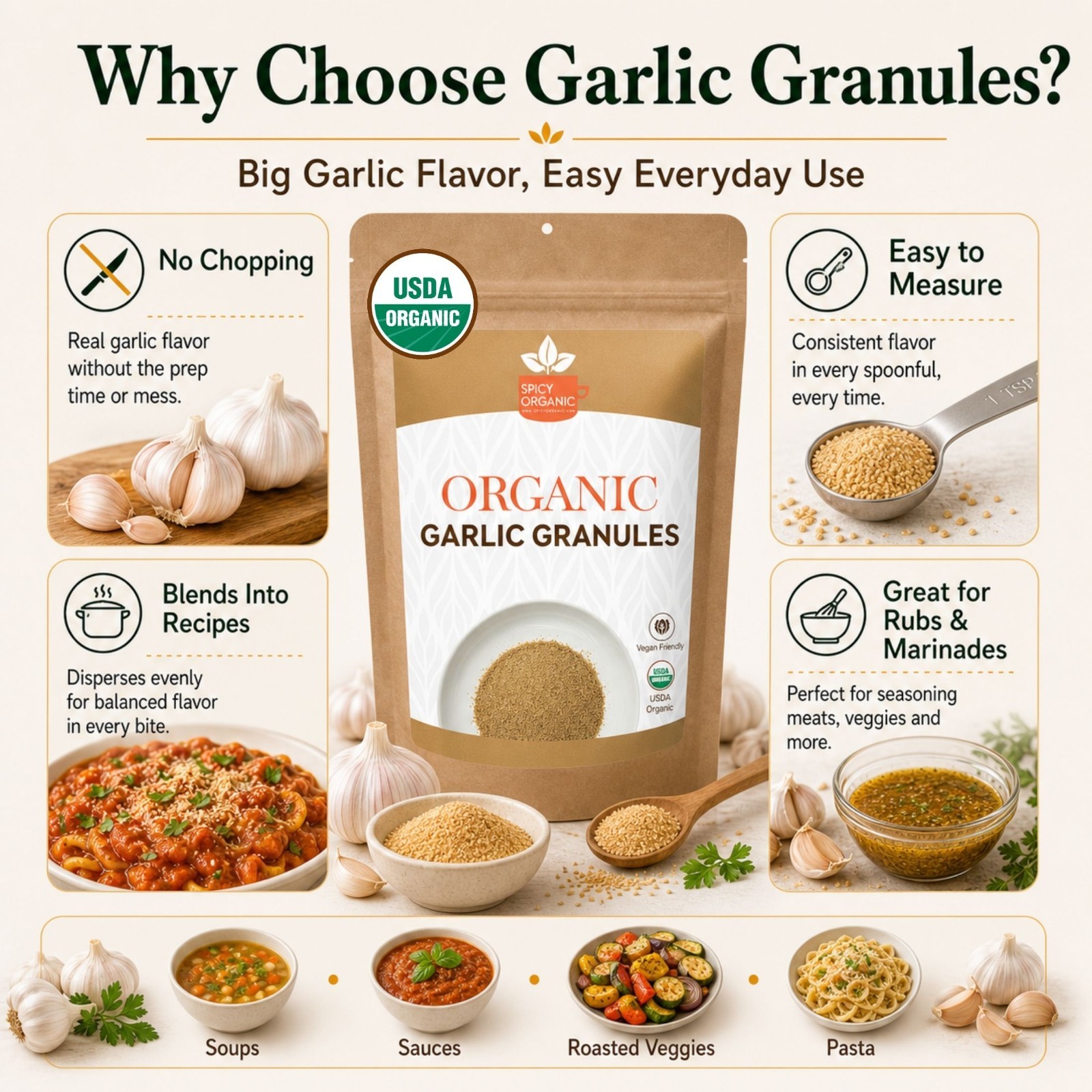 Spicy Organic Garlic Granules 10 lbs | USDA Organic