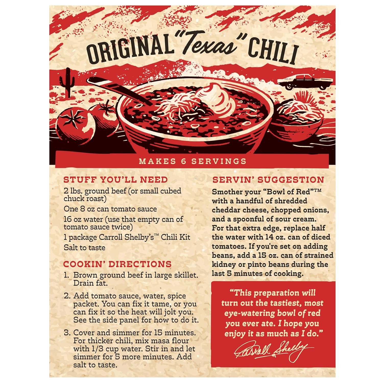 Carroll Shelby’s Original Texas Brand Chili Kit 3.65oz Box (Pack of 8)
