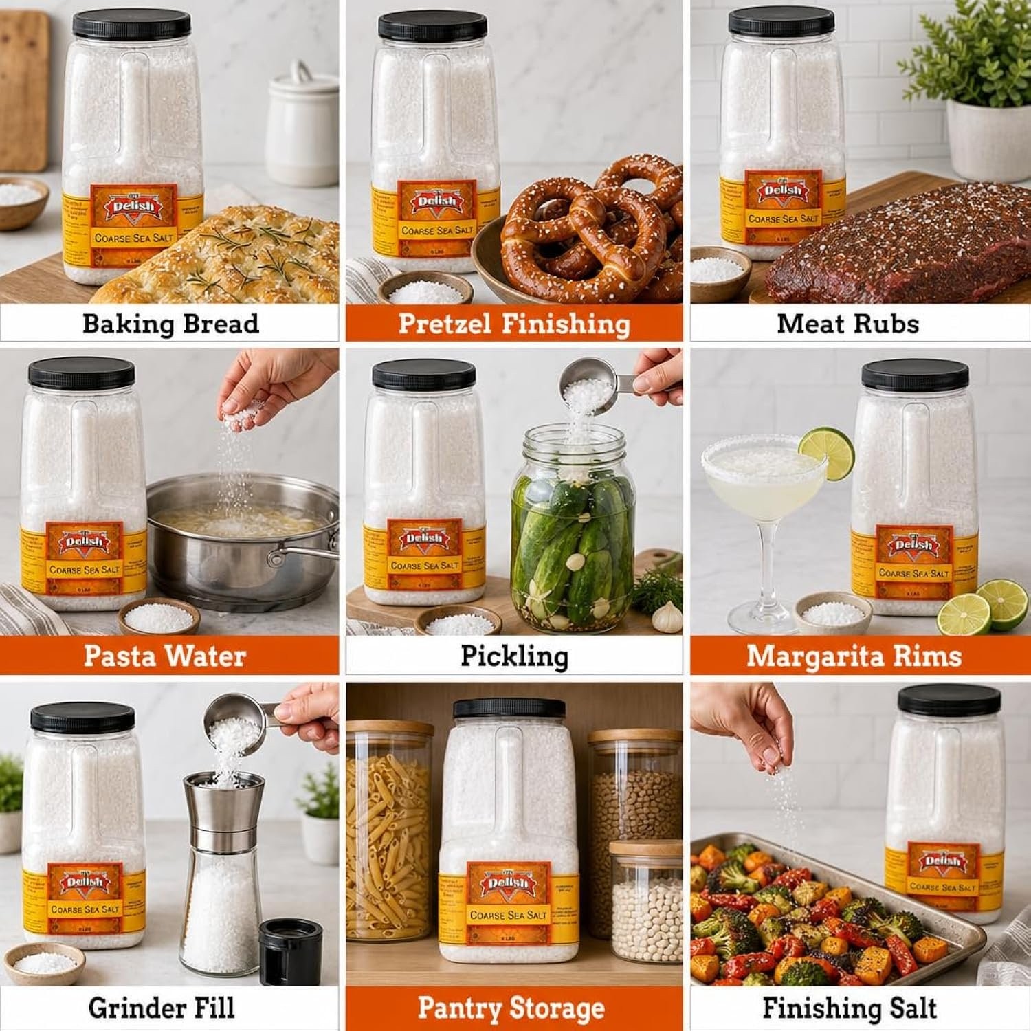 Coarse Sea Salt by It’s Delish – 7 LBS Bulk Restaurant Gallon Jug with Handle