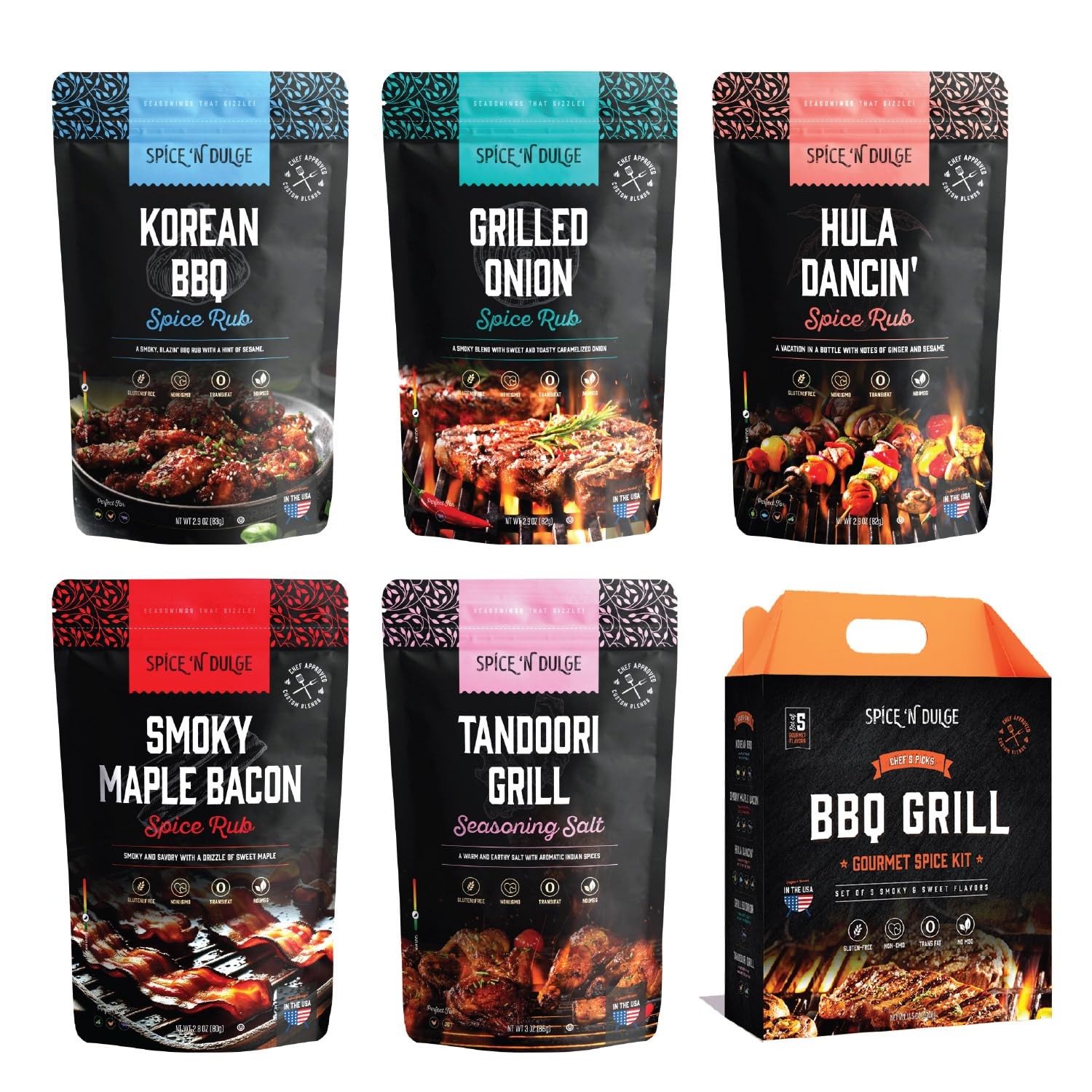BBQ Grilling Rubs & Grill Seasonings Gift Set, 5 Gourmet Smoking Spice Rub Pa…