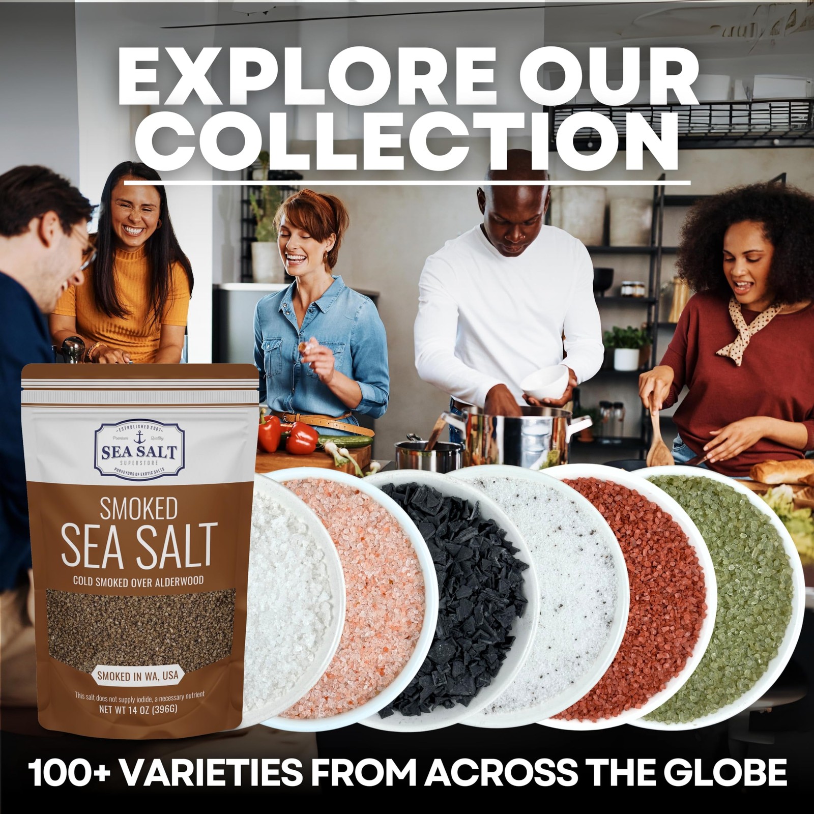 Cold Smoked Sea Salt for Grilling & Cooking, Unrefined Fine Kosher, 5 oz