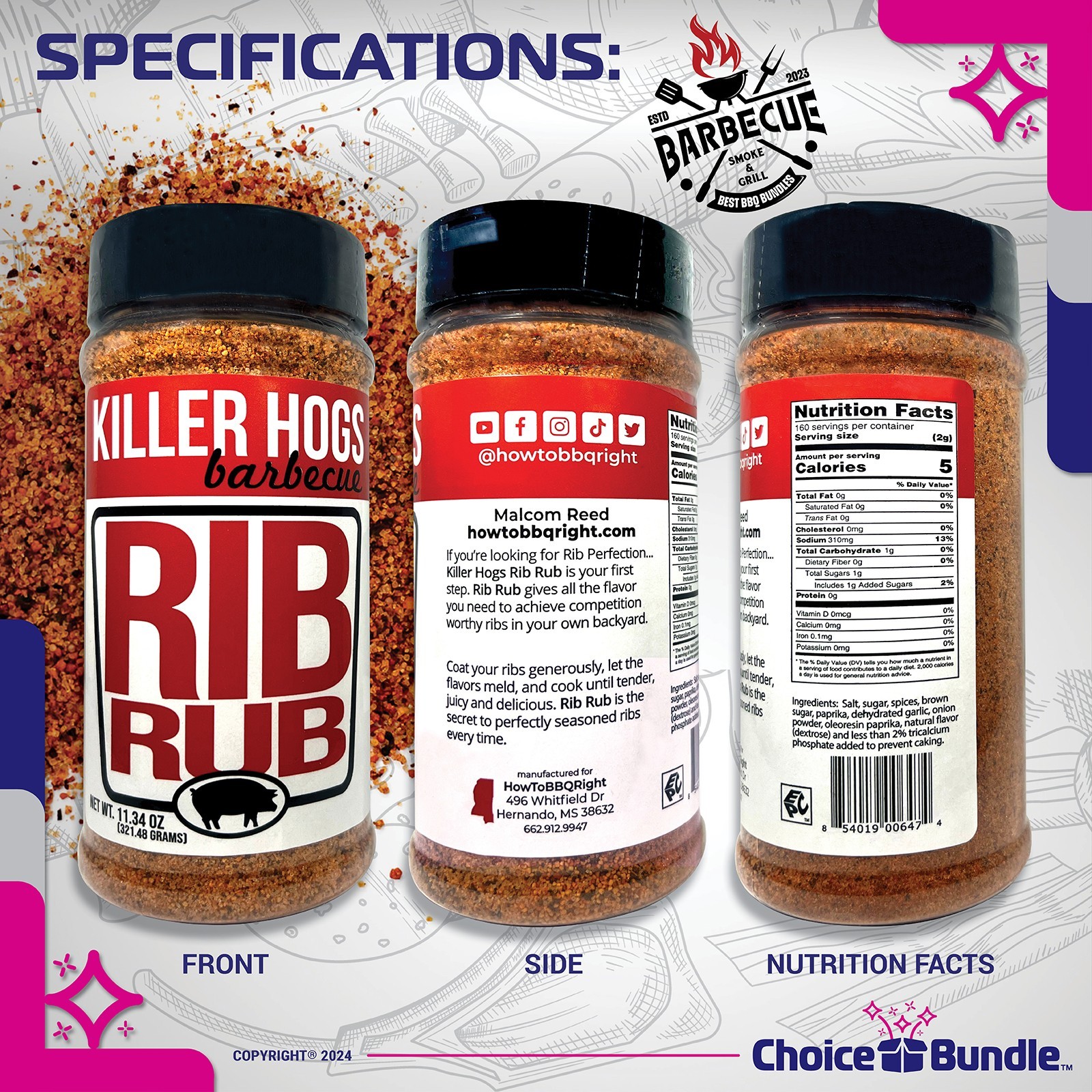 Killer Hogs Rib Rub & TX Brisket Texas Rub 22.34 oz 2 Pack + Guide & Opener