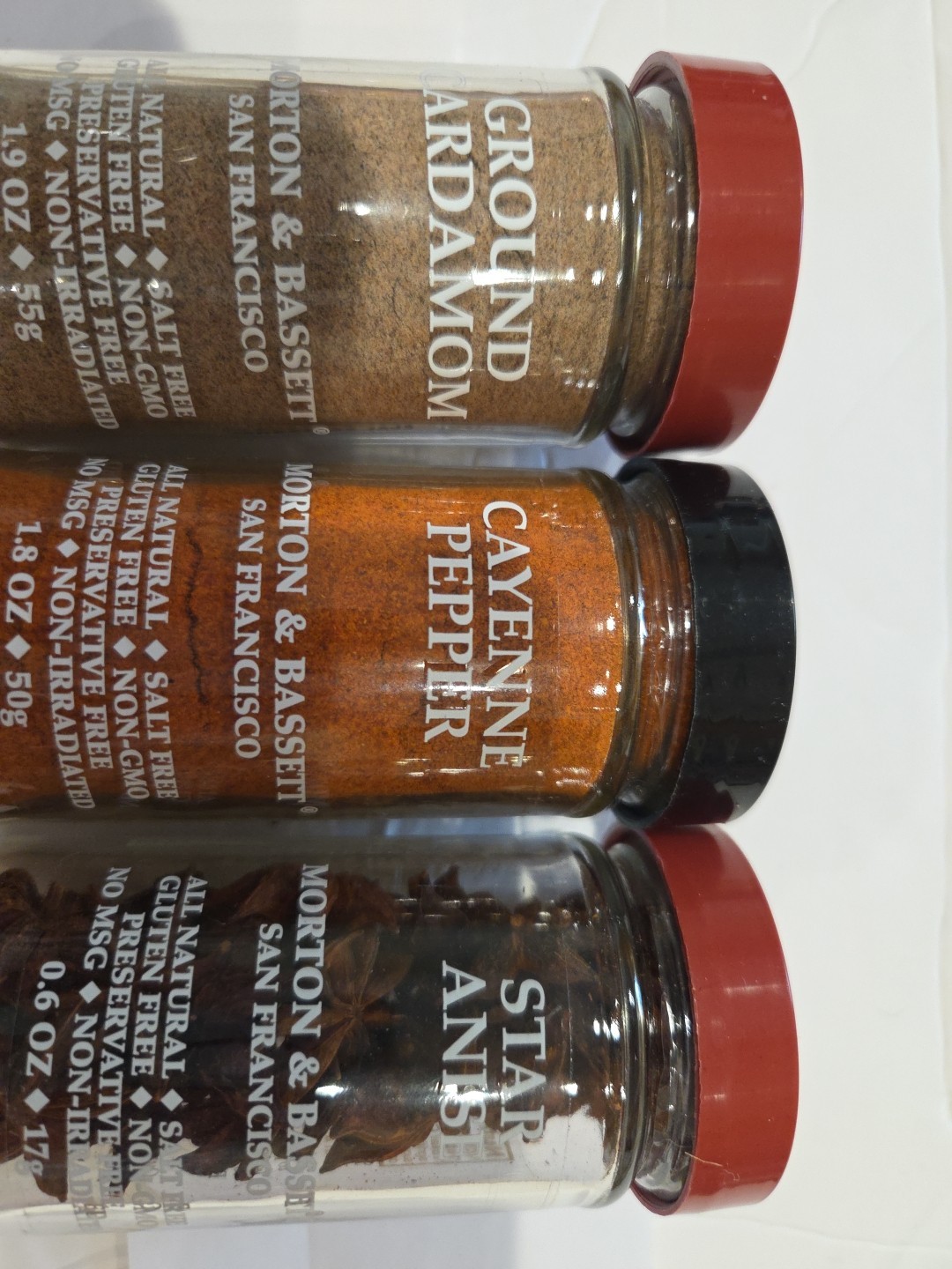 Morton Bassett ASS’T Spices–LOT Of THREE– Cardamom, Cayenne Pepper, Star Anise