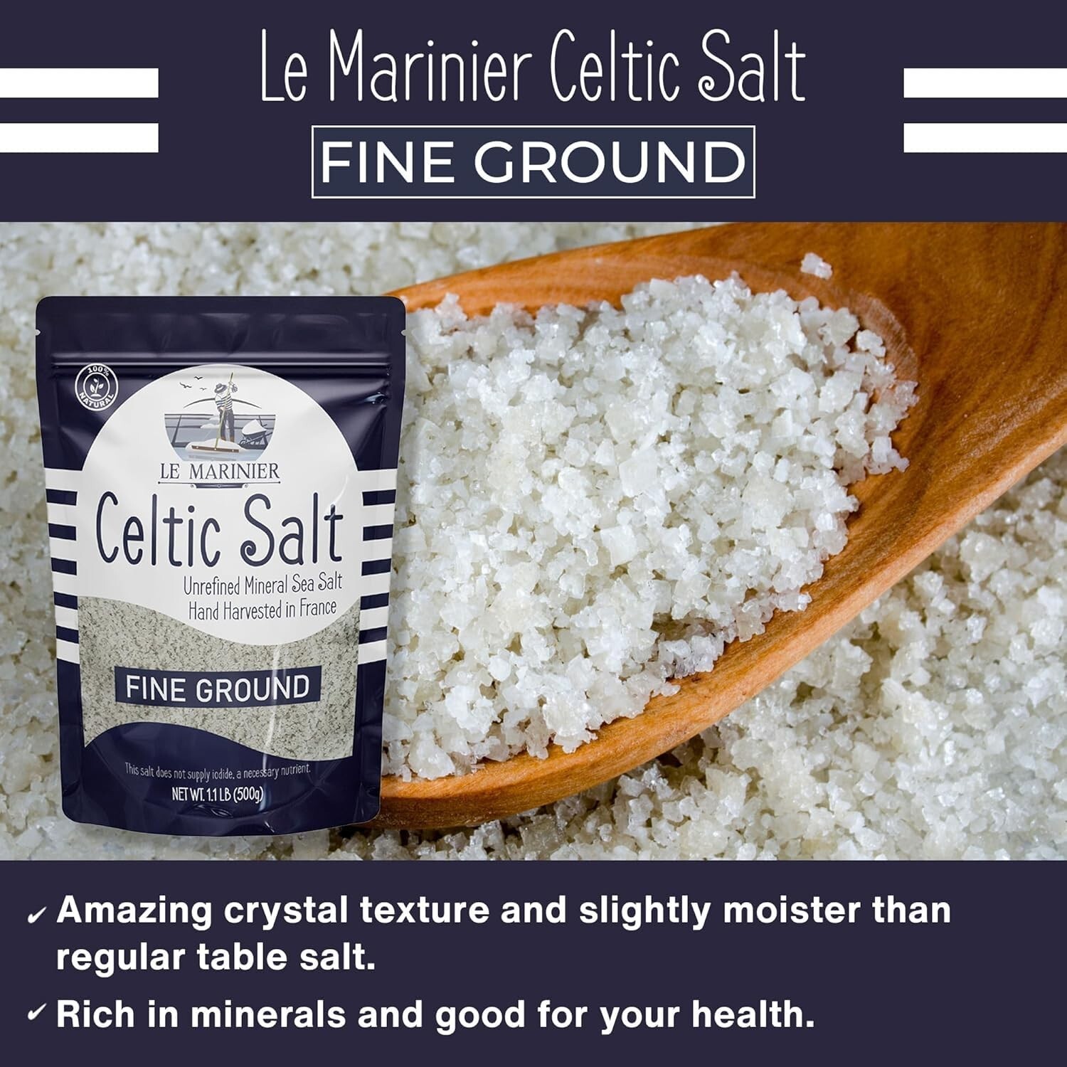 Le Marinier French Sea Salt Fine Ground, 1.1lb – 18oz. Mineral Rich. 100% Nat…