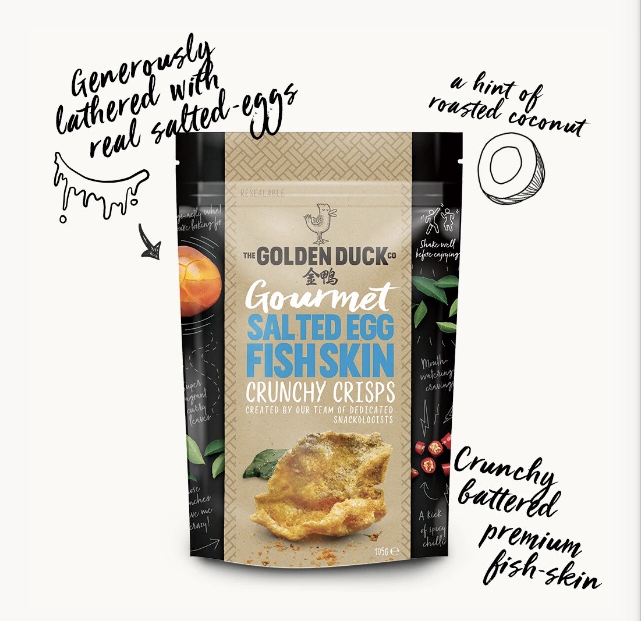 The Golden Duck – SINGAPORE Gourmet Salted Egg Fish Skin Crisps 105g – SINGAPORE