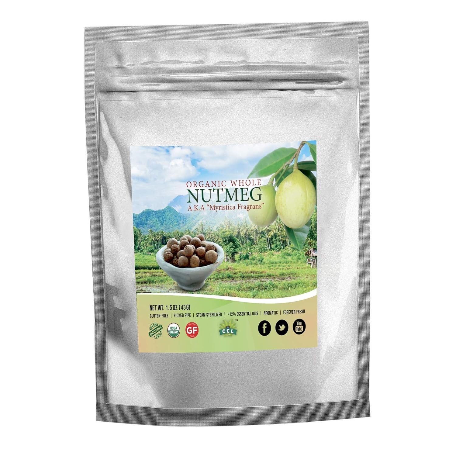 Organic Nutmeg Whole, Freshly Harvested Aromatic Spice Premium Grade Fair Trade