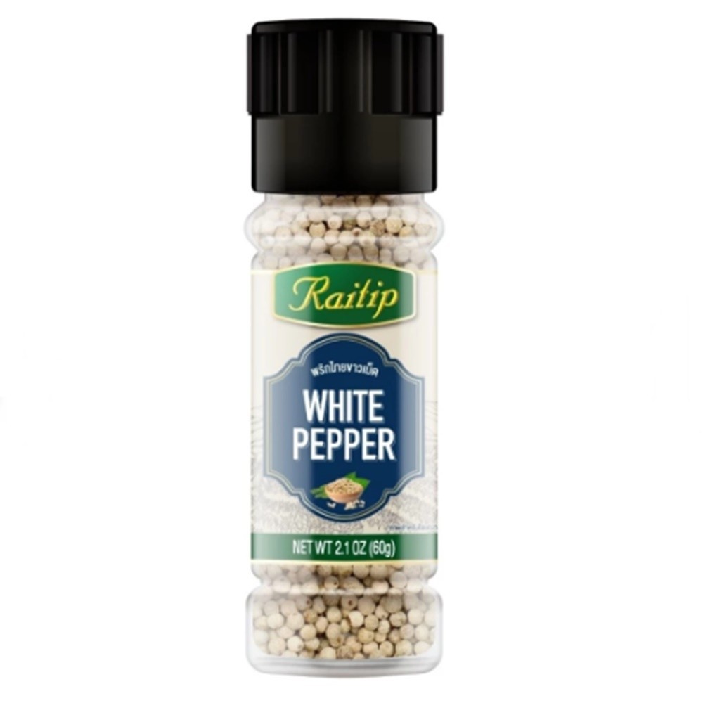 White Peppercorn Grinder 60g + 100g Refill Rai Thip Whole Pepper Grinder Set