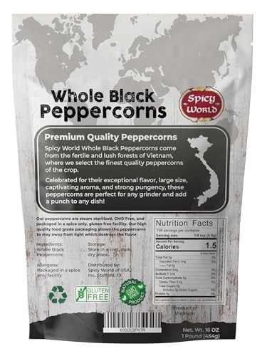 Spicy World Black Peppercorns Whole 1 Pound – As Seen On Tik Tok – Non