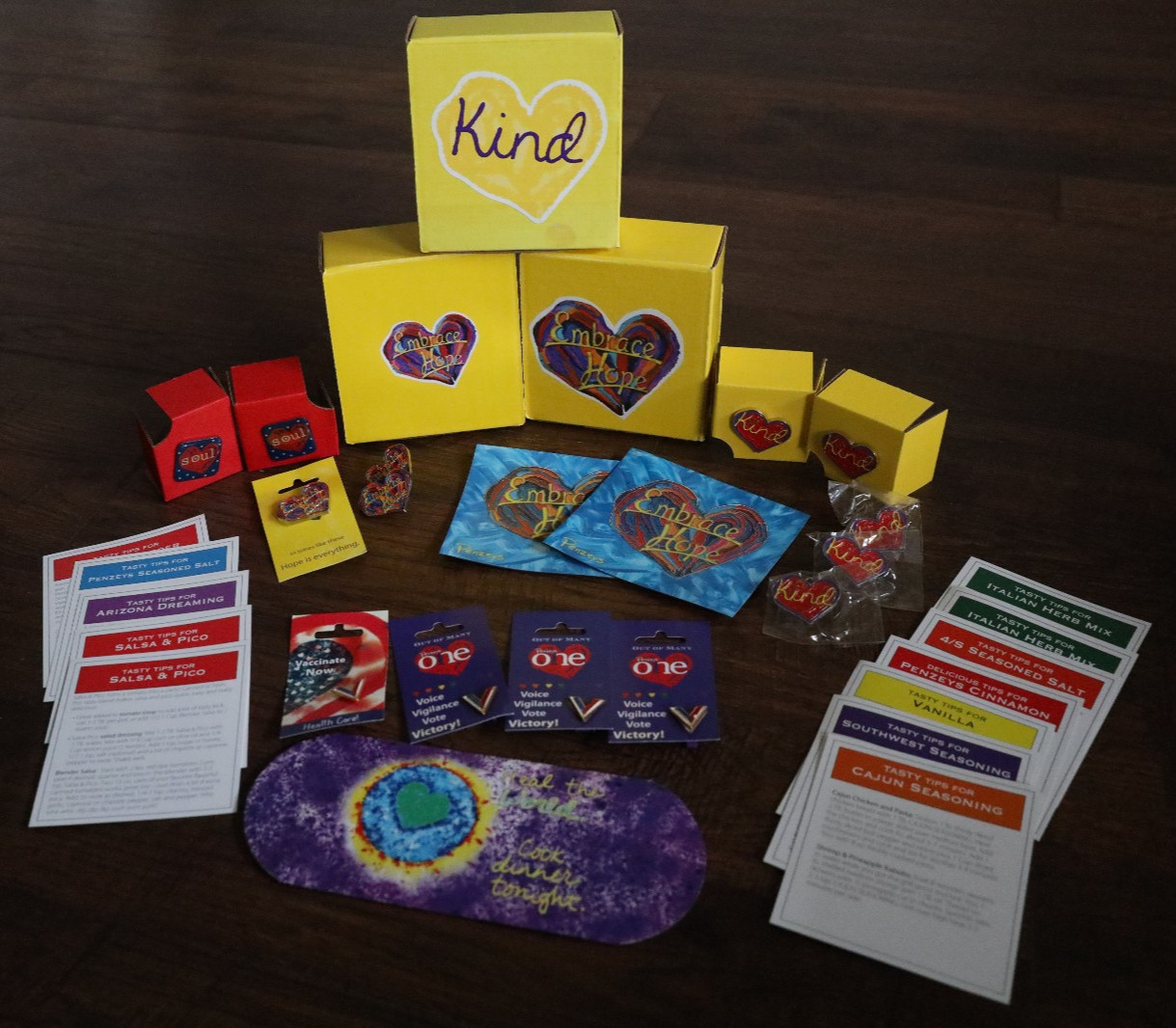 Penzeys Spices Box Pin Card Embrace Hope Kind Victory Lot Genuine Swag