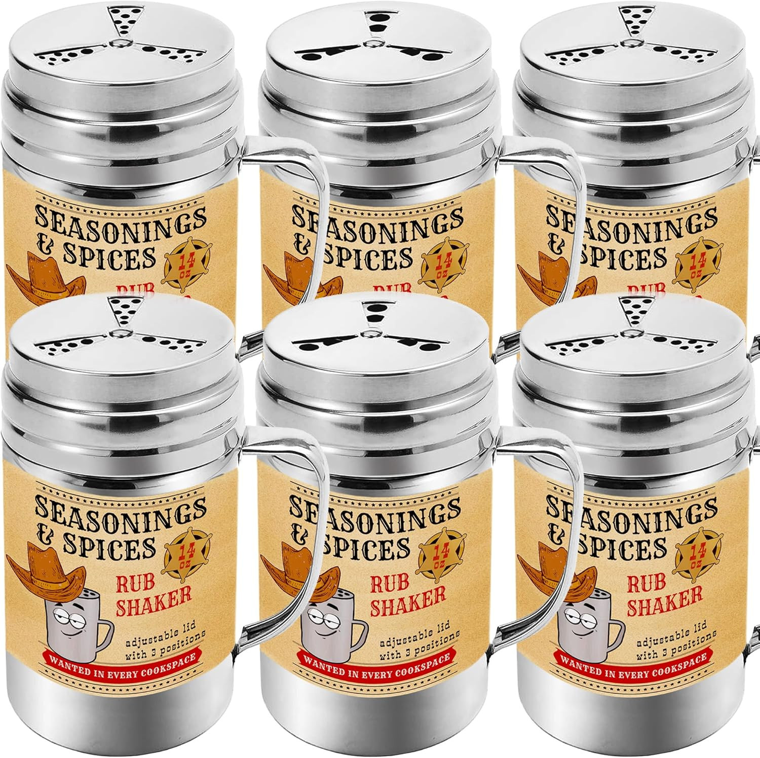 [Pack of 6] 14 Oz Seasonings Spice Shakers – BBQ Dry Rub Shakers – Cooking Dredg