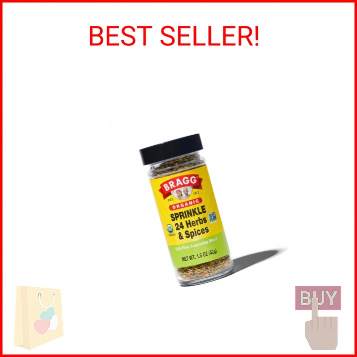 Bragg Organic Sprinkle Seasoning with 24 Herbs and Spices – 1.5 oz – Salt-Free S