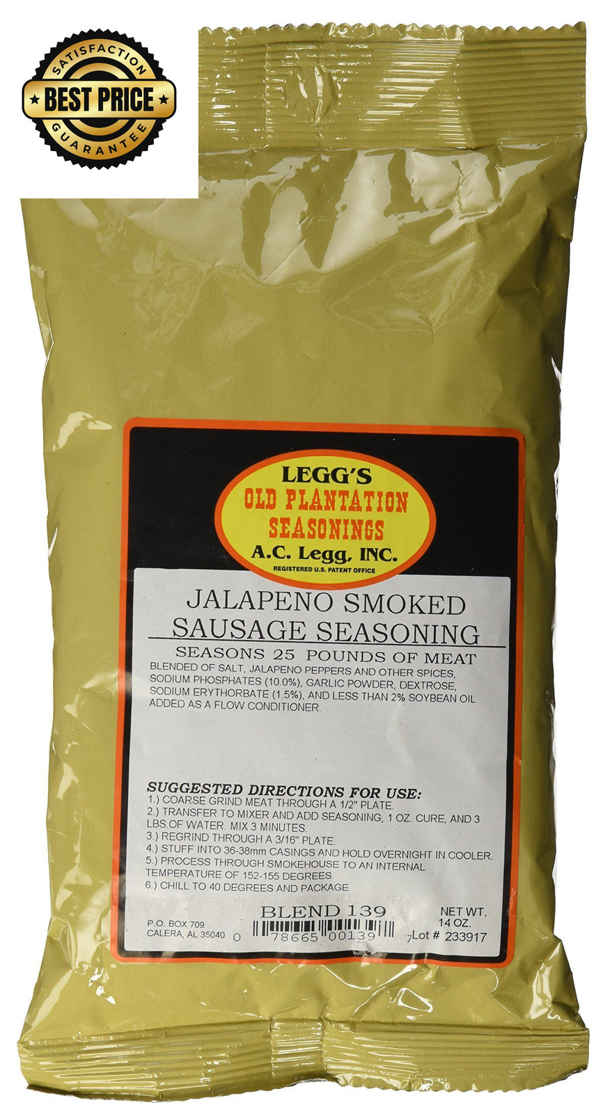 A.C. Legg Jalapeno Smoked Sausage Seasoning, 14 Ounce – 14 (Pack of 1)