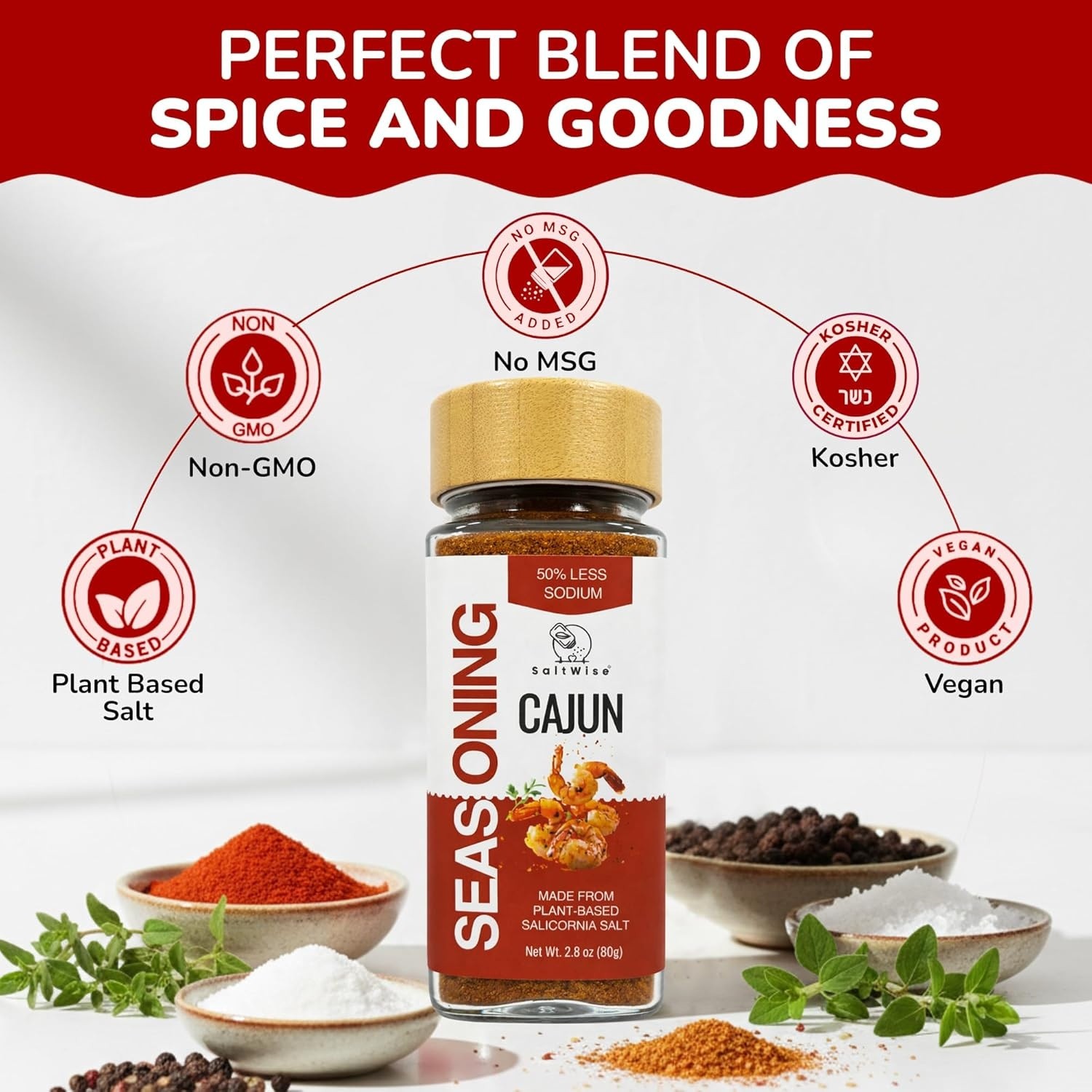 SaltWise Cajun Seasoning – Low Sodium Cajun Spice Blend with Salicornia Salt,