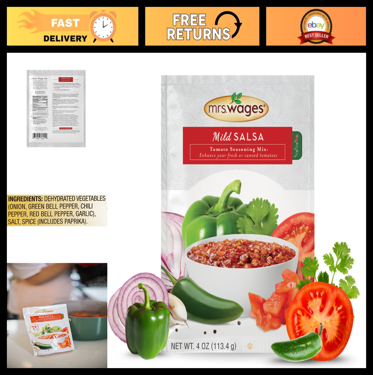 Mild Salsa Canning Mix – Easy Homemade Salsa, Mild Spice, 4 oz Packet, 12 Pack