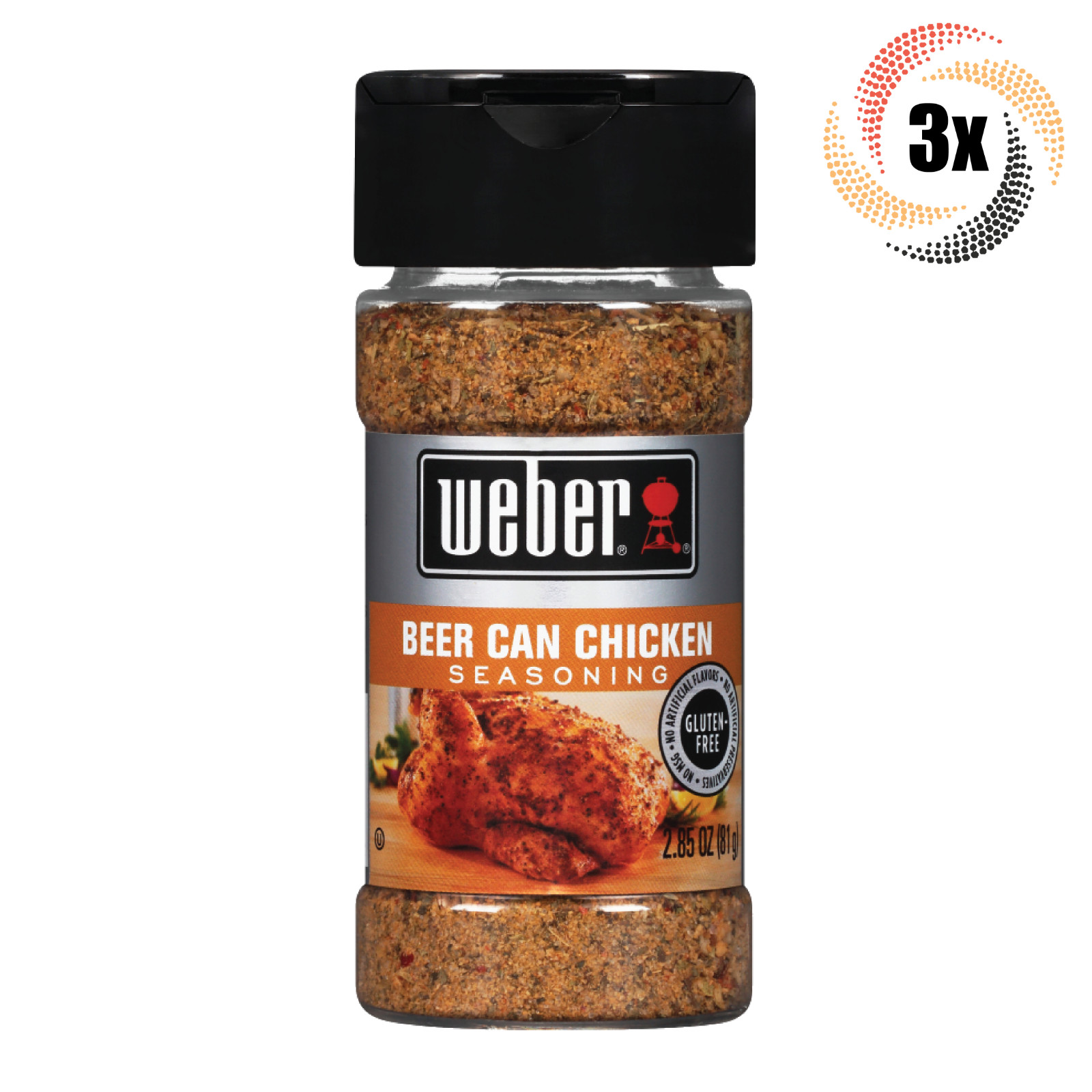 3x Shakers Weber Beer Can Chicken Seasoning | 2.85oz | Gluten & MSG Free